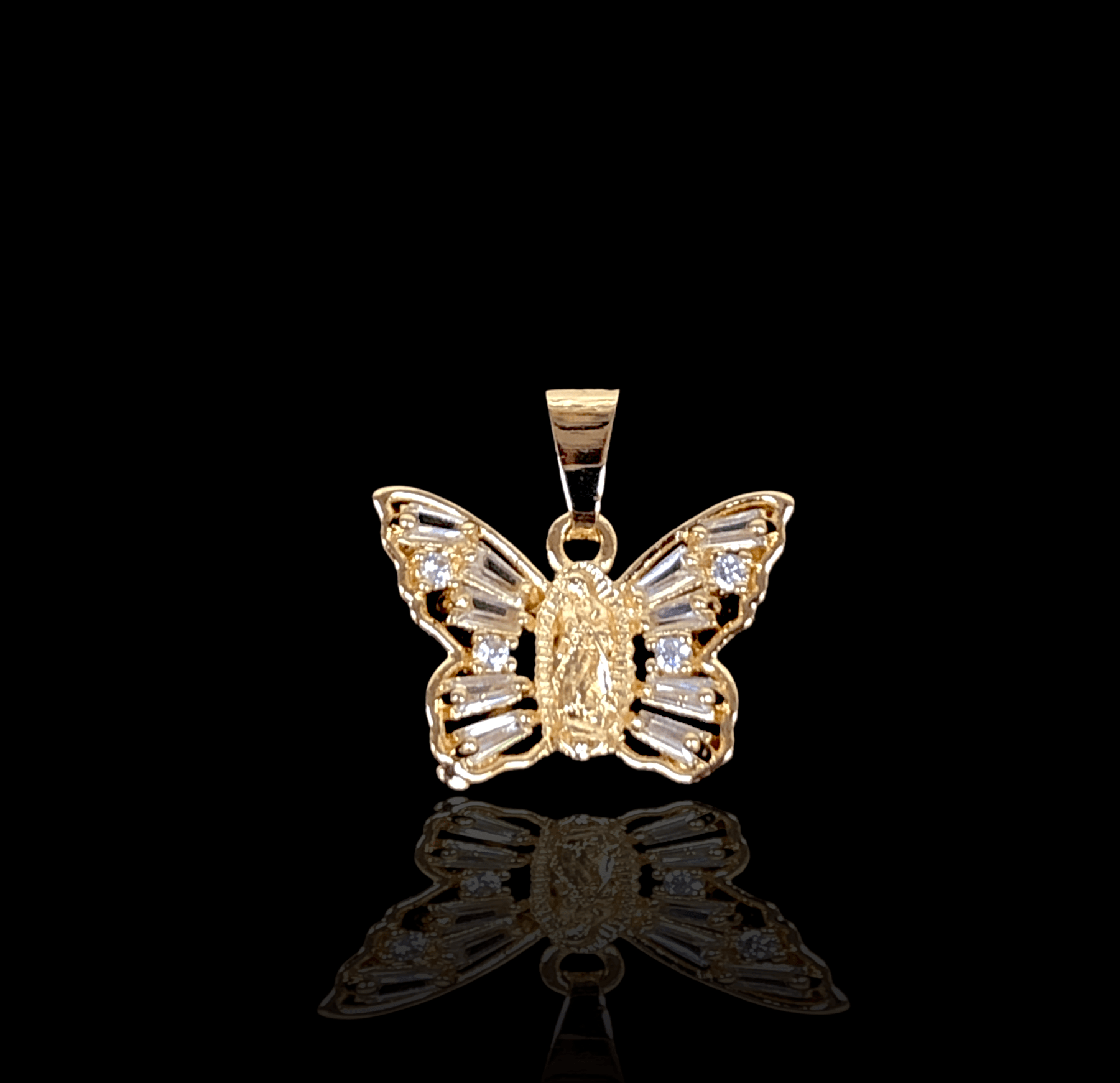 Oro Laminado Gold Filled Virgin Mary Guadalupe Butterfly Pendant