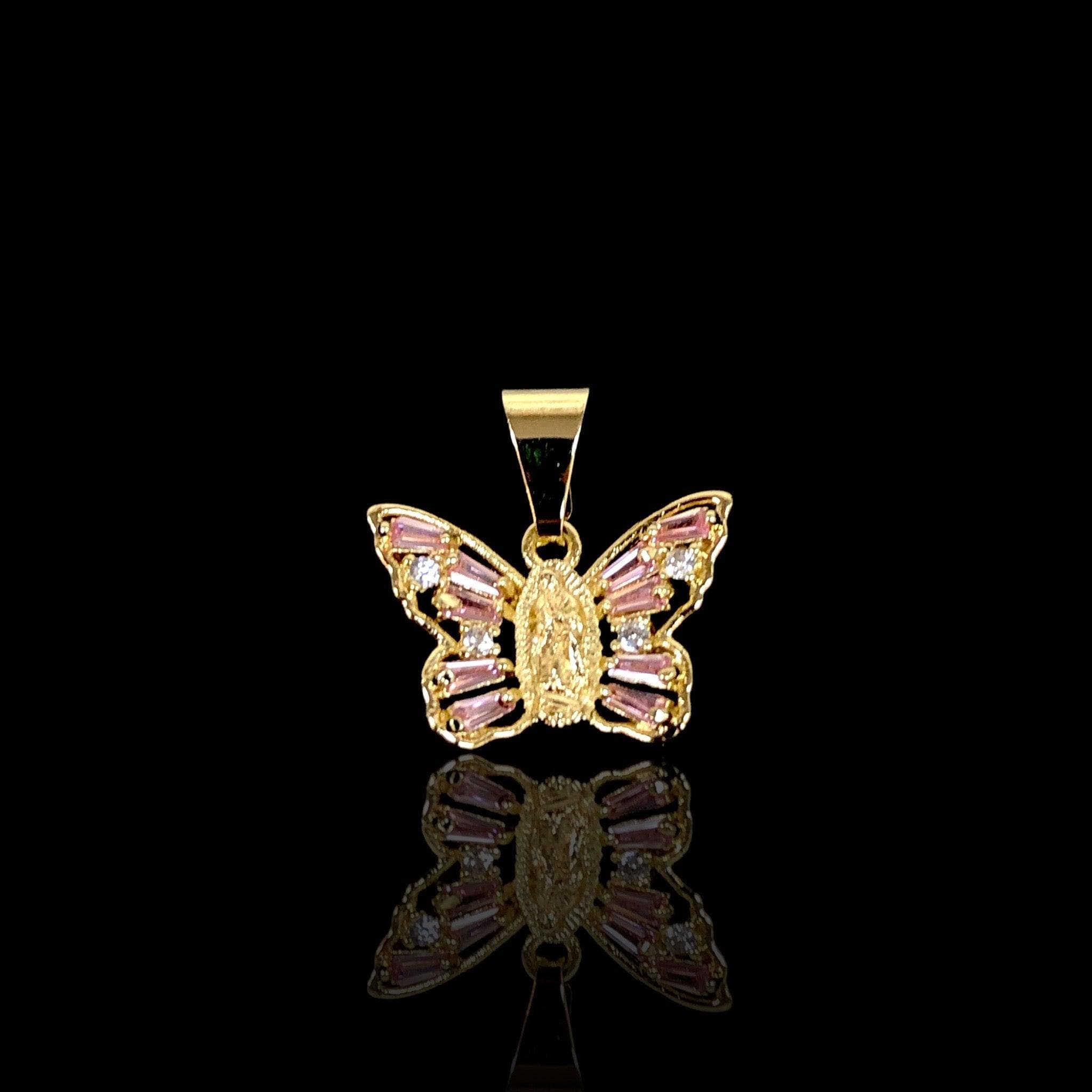Oro Laminado Gold Filled Virgin Mary Guadalupe Butterfly Pendant