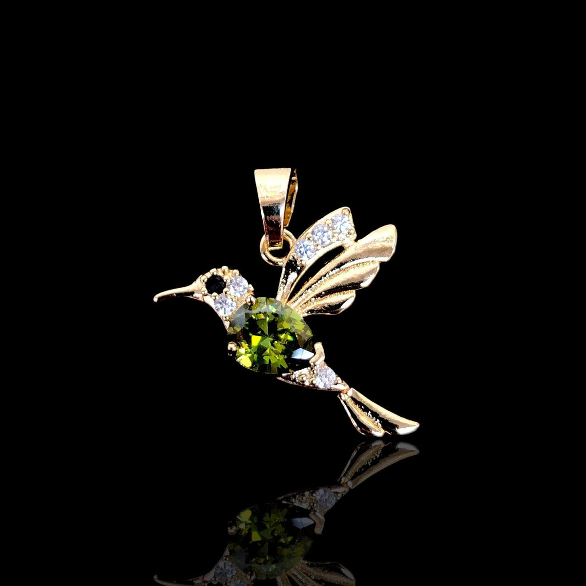 Oro Laminado Gold Filled Wild Flower Hummingbird Pendant