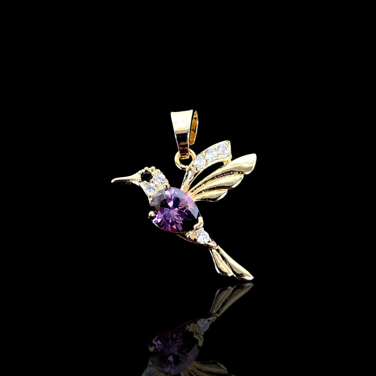 Oro Laminado Gold Filled Wild Flower Hummingbird Pendant