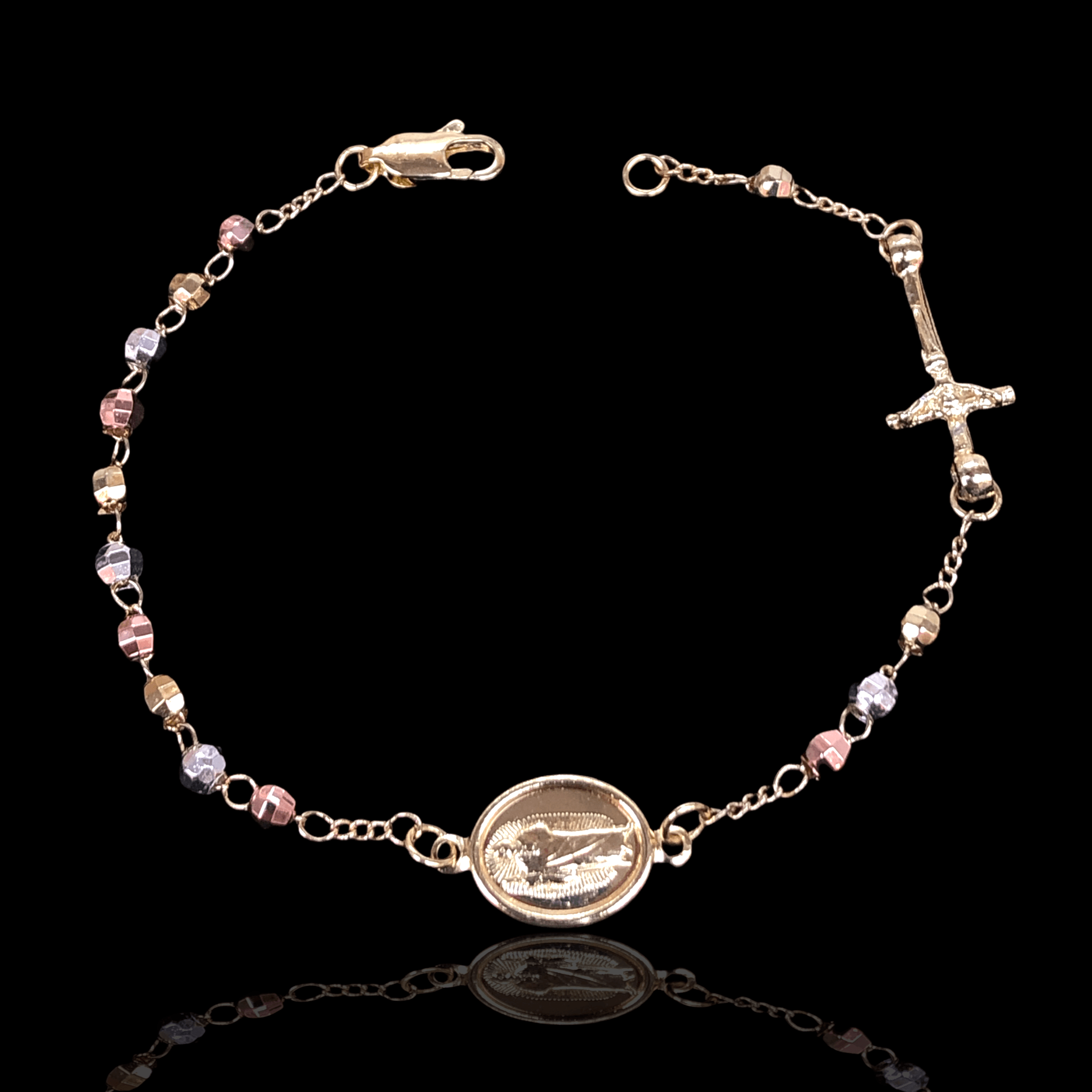 Oro Laminado Gold filled Tricolor 4mm Bead Rosary Bracelet