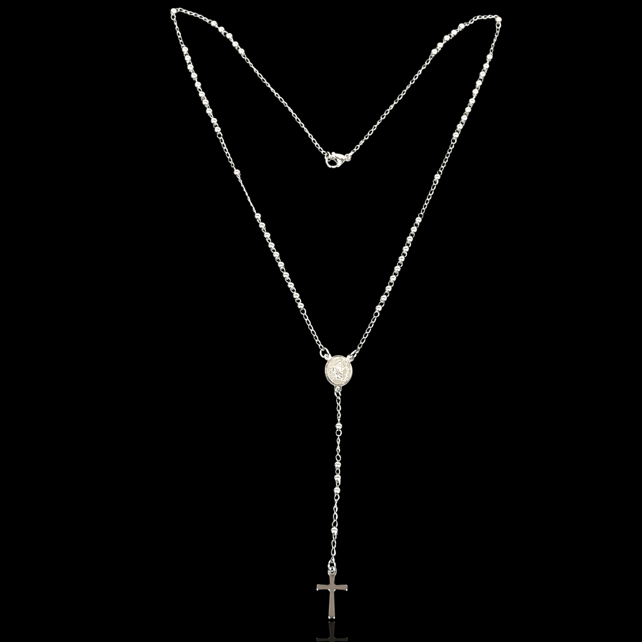 Rhodium Layered Stainless Steel 3mm Beads Rosary