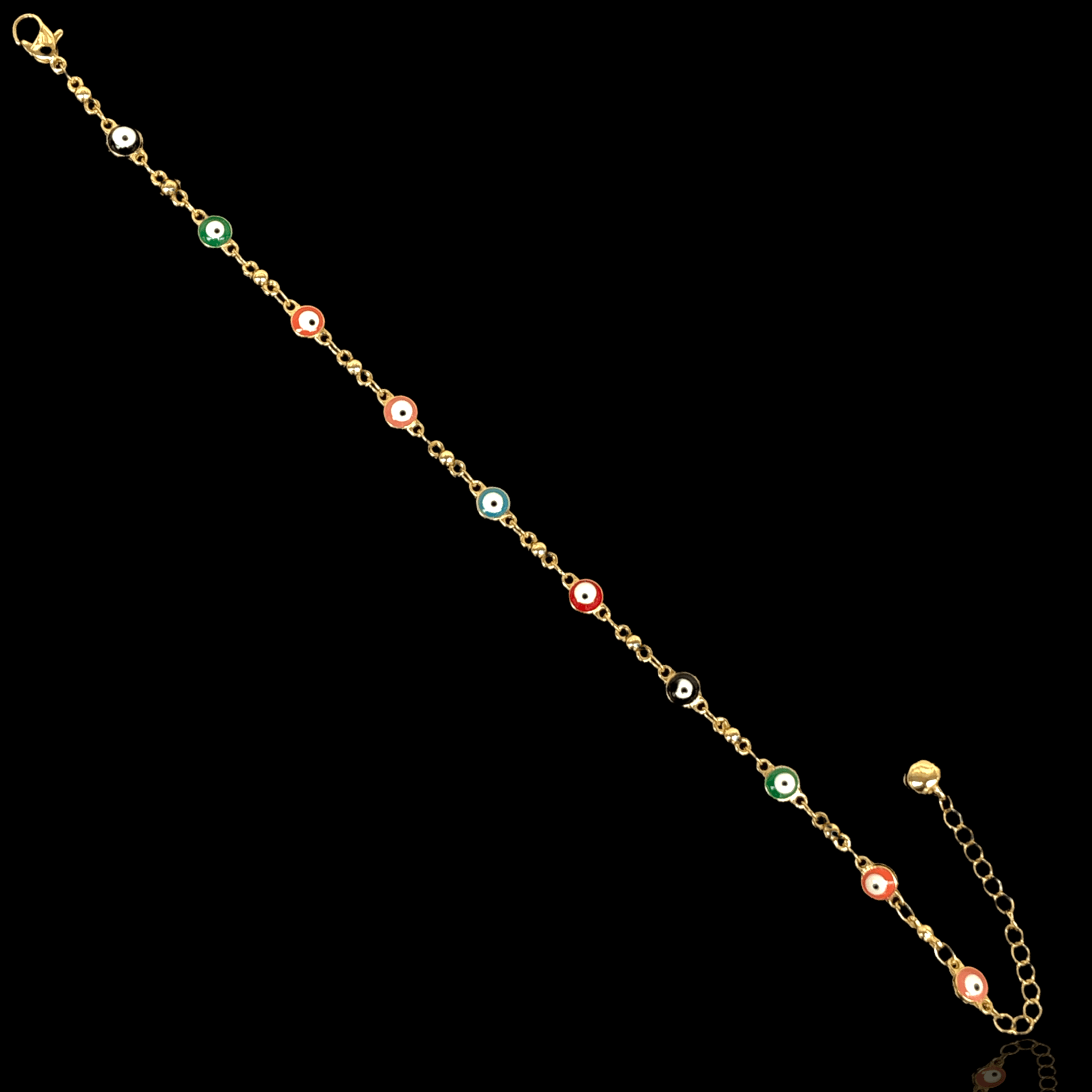 18k Gold-Filled 6mm Evil Eyes Anklet- KUANIA ORO LAMINADO