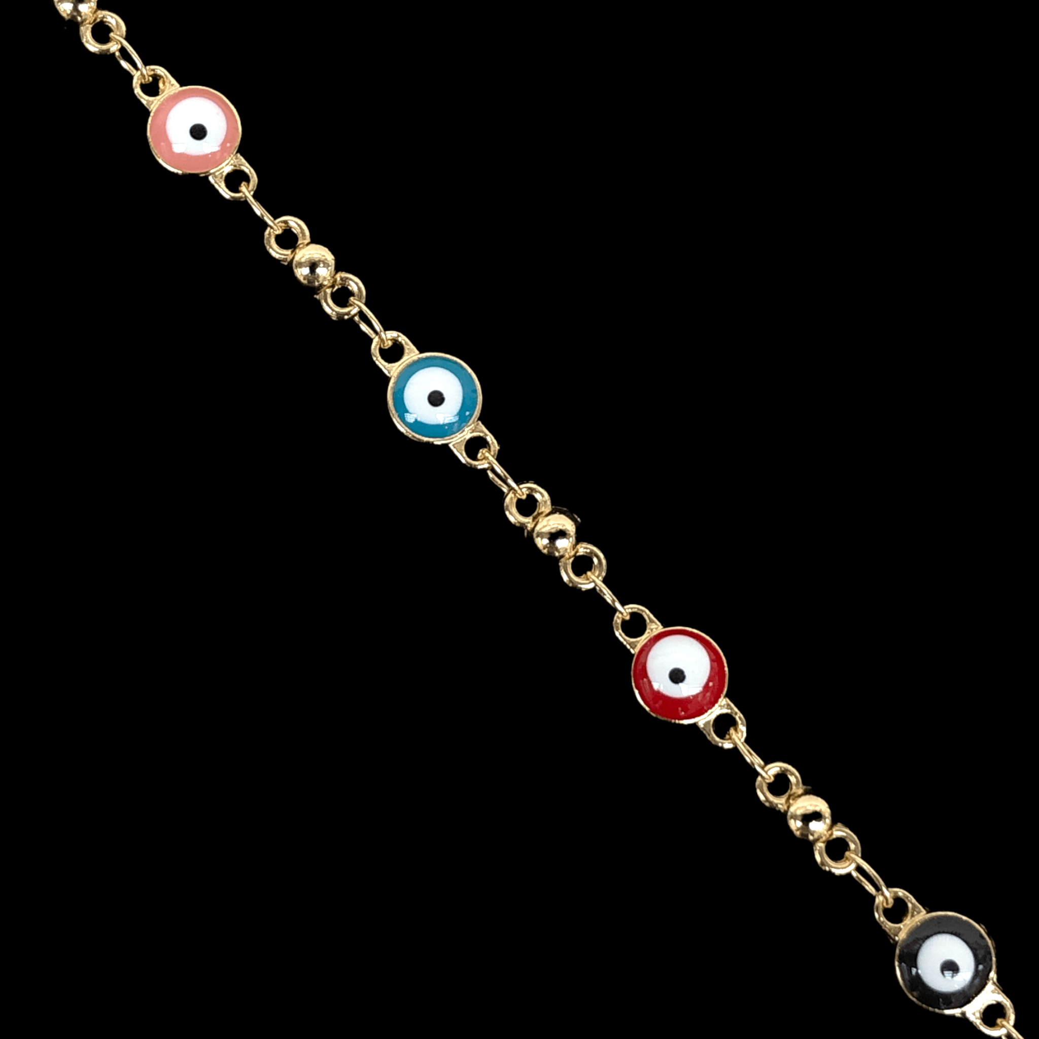 18k Gold-Filled 6mm Evil Eyes Anklet- KUANIA ORO LAMINADO