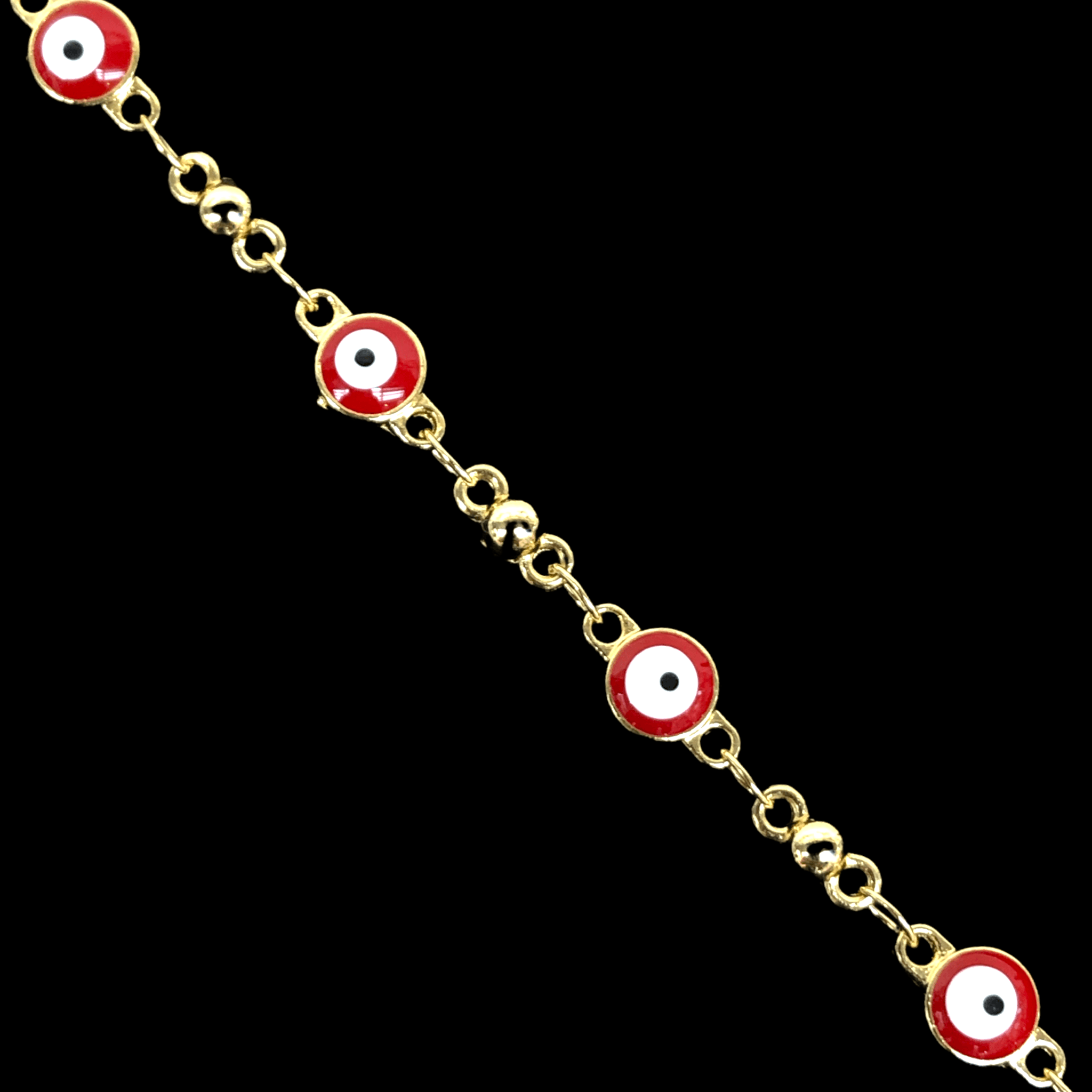 18k Gold-Filled 6mm Evil Eyes Anklet- KUANIA ORO LAMINADO