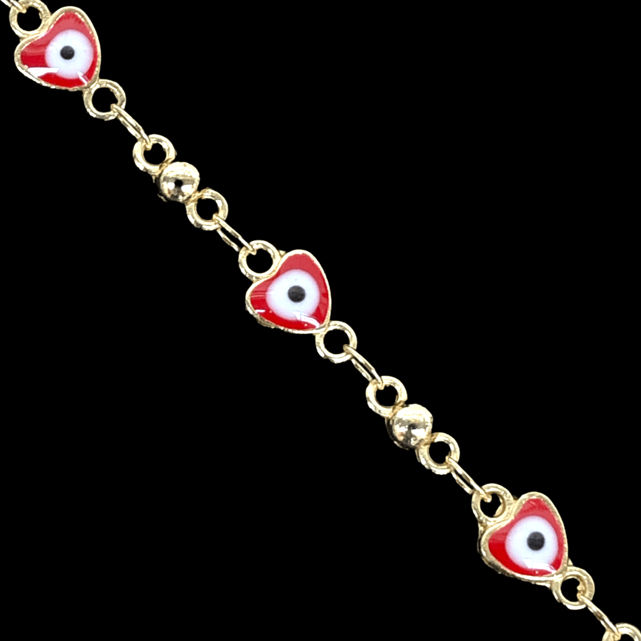 18k Gold-Filled 6mm Heart Evil Eyes Anklet- KUANIA ORO LAMINADO