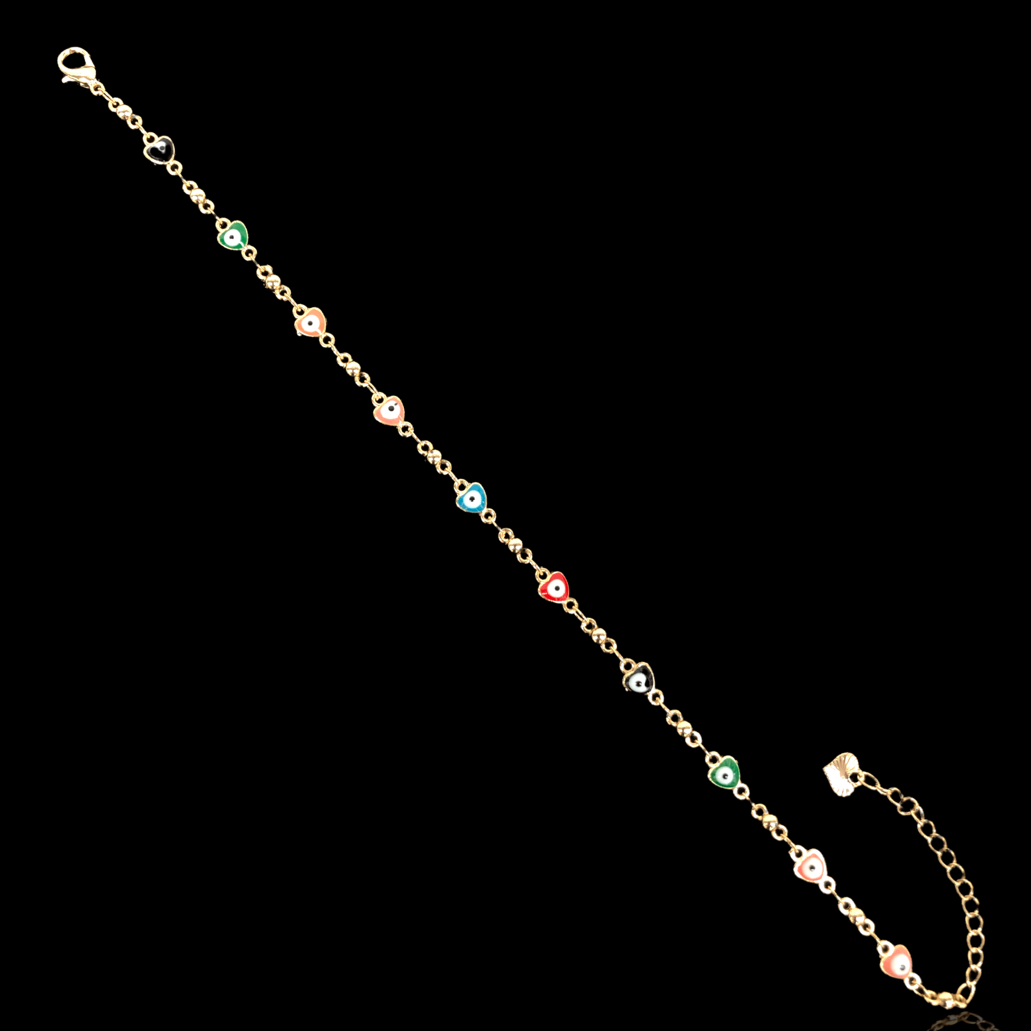 18k Gold-Filled 6mm Heart Evil Eyes Anklet- KUANIA ORO LAMINADO