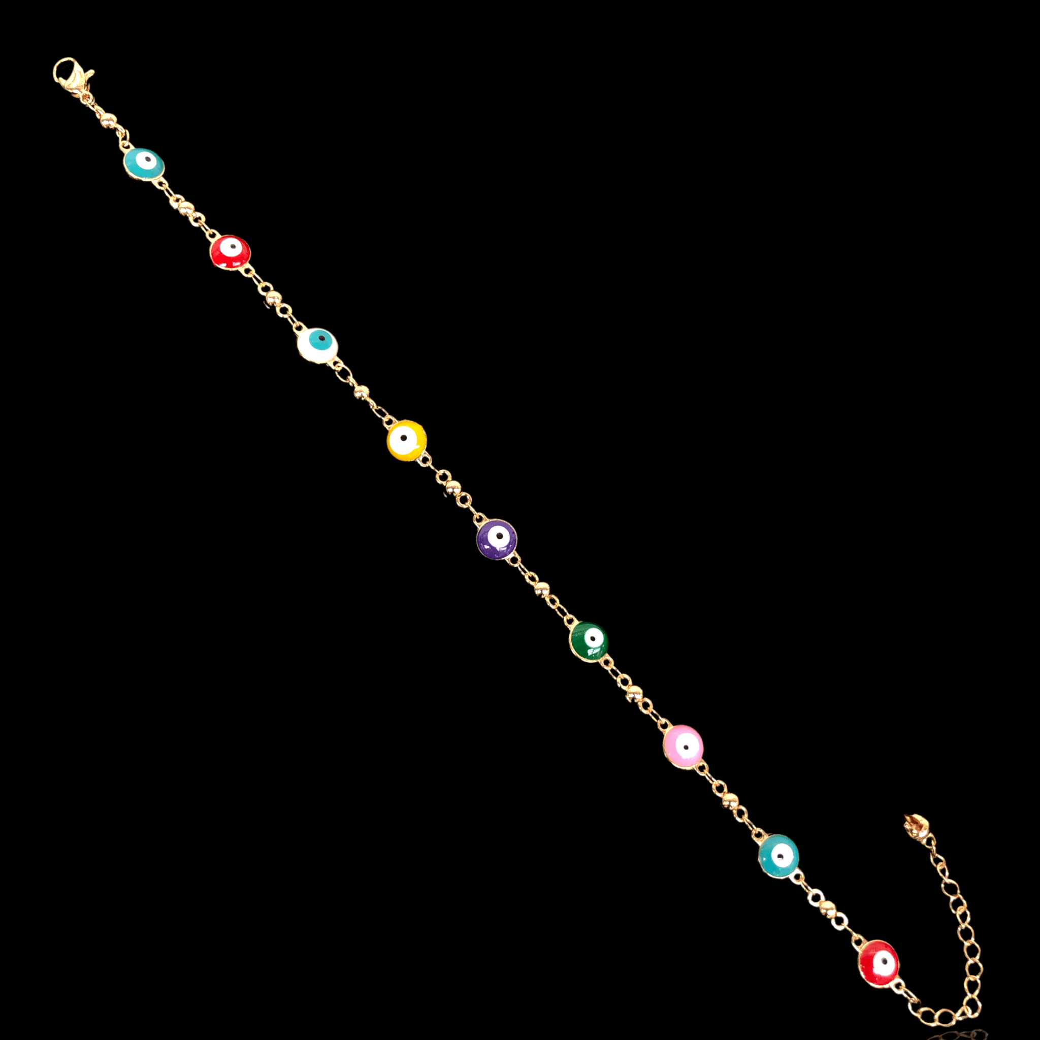 18k Gold-Filled 8mm Evil Eyes Anklet- KUANIA ORO LAMINADO
