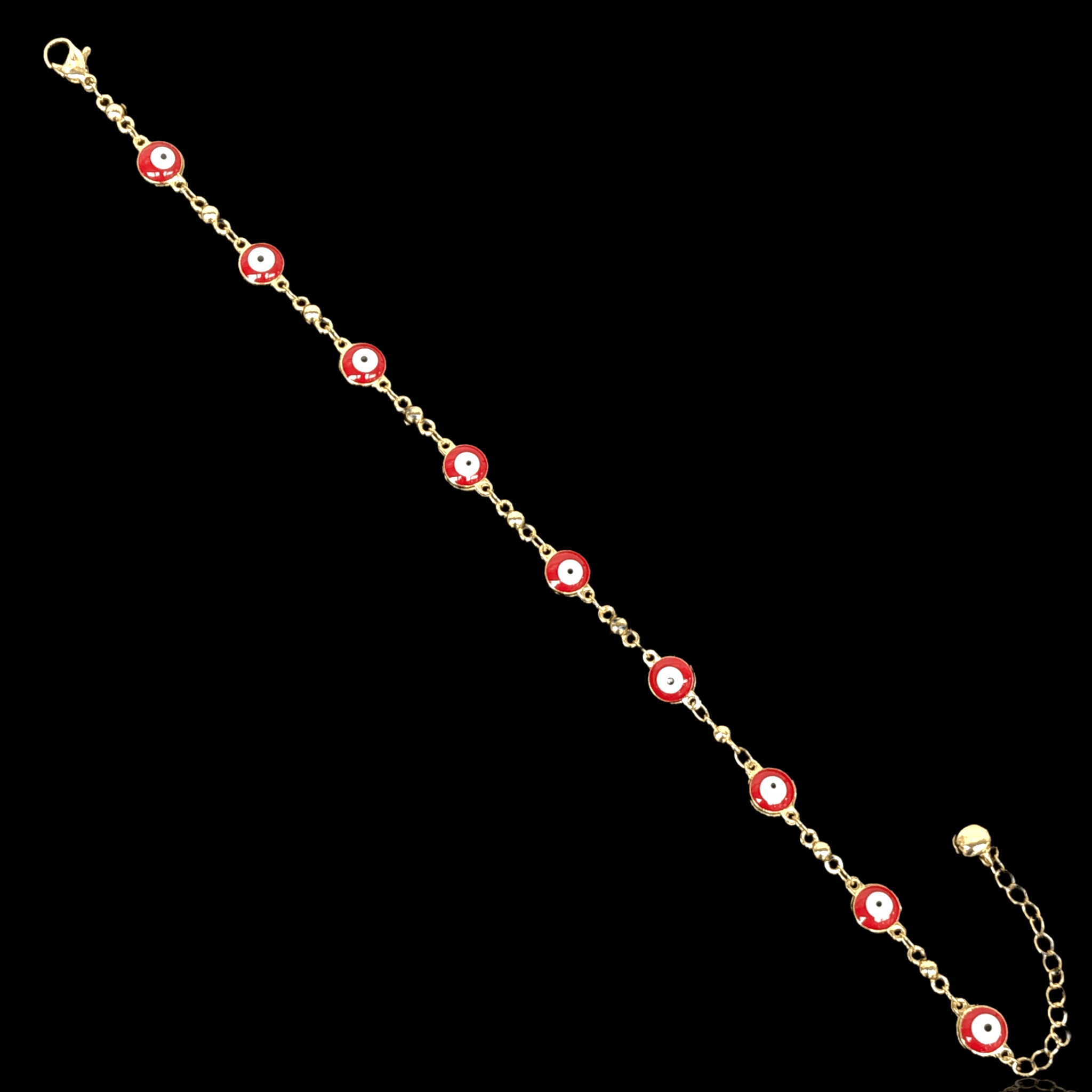 18k Gold-Filled 8mm Evil Eyes Anklet- KUANIA ORO LAMINADO