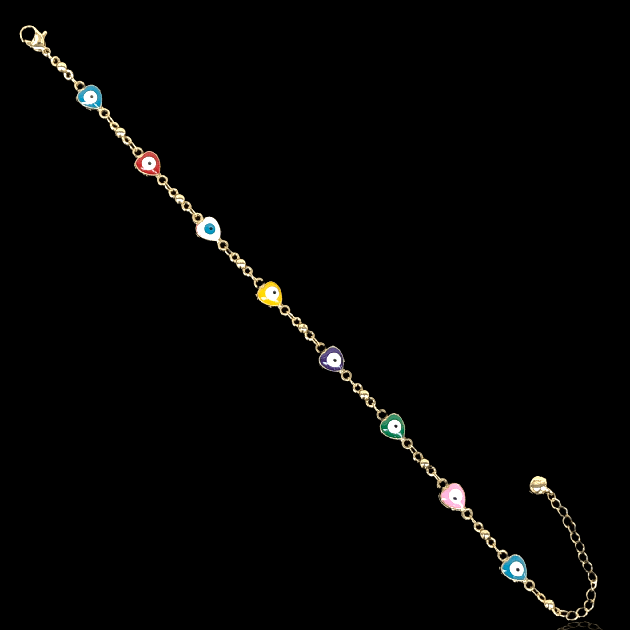 18k Gold-Filled 8mm Heart Evil Eyes Anklet- KUANIA ORO LAMINADO