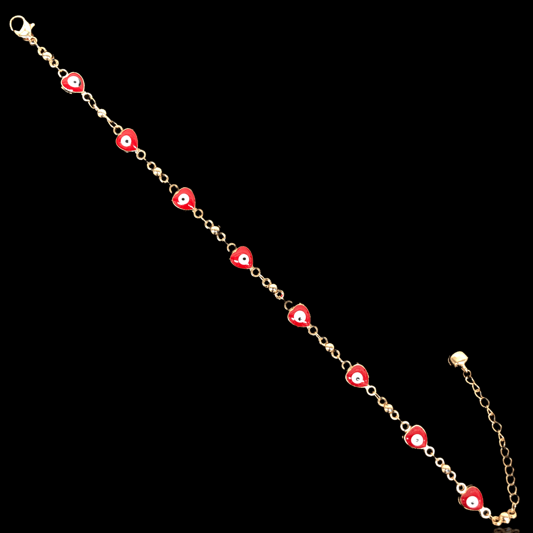 18k Gold-Filled 8mm Heart Evil Eyes Anklet- KUANIA ORO LAMINADO