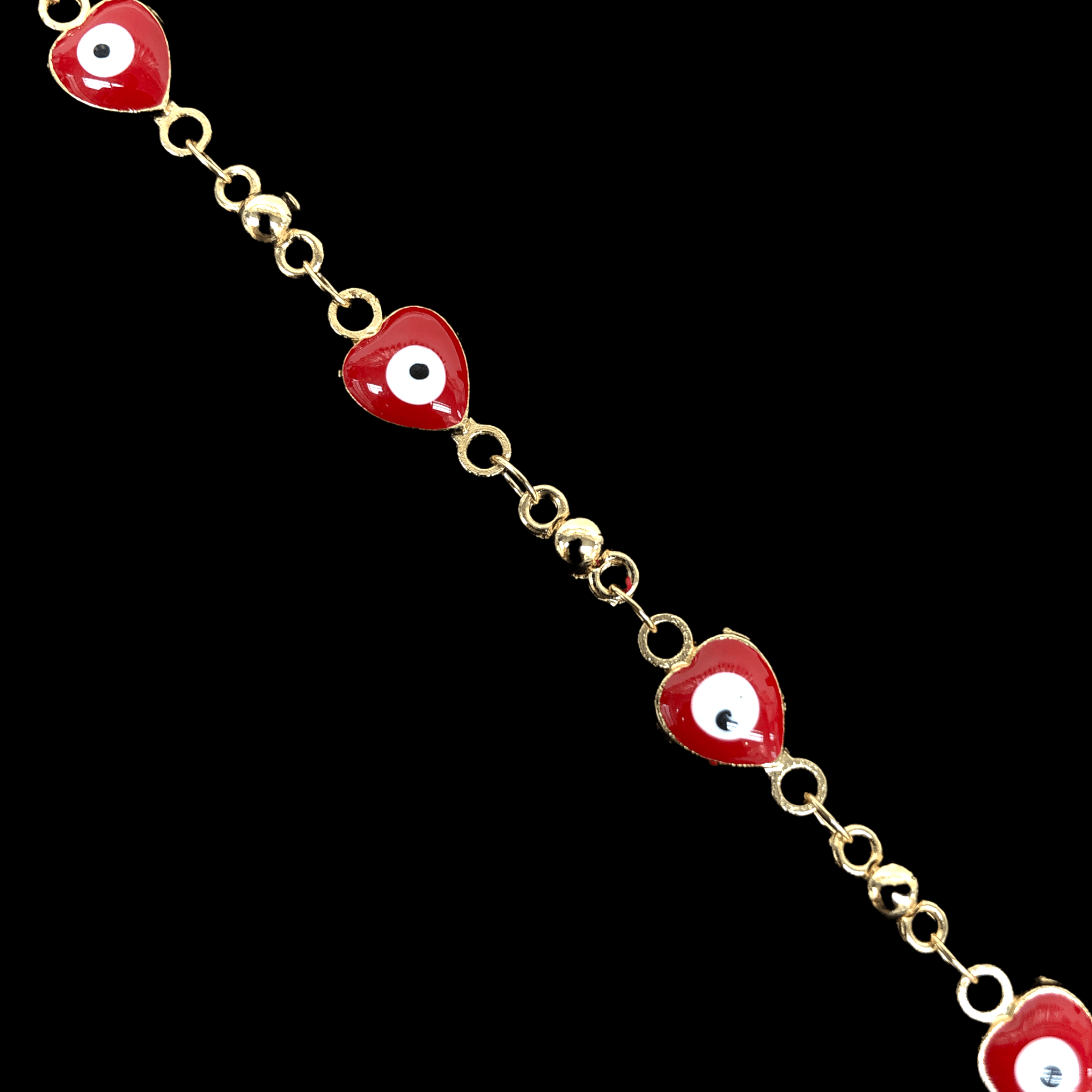18k Gold-Filled 8mm Heart Evil Eyes Anklet- KUANIA ORO LAMINADO