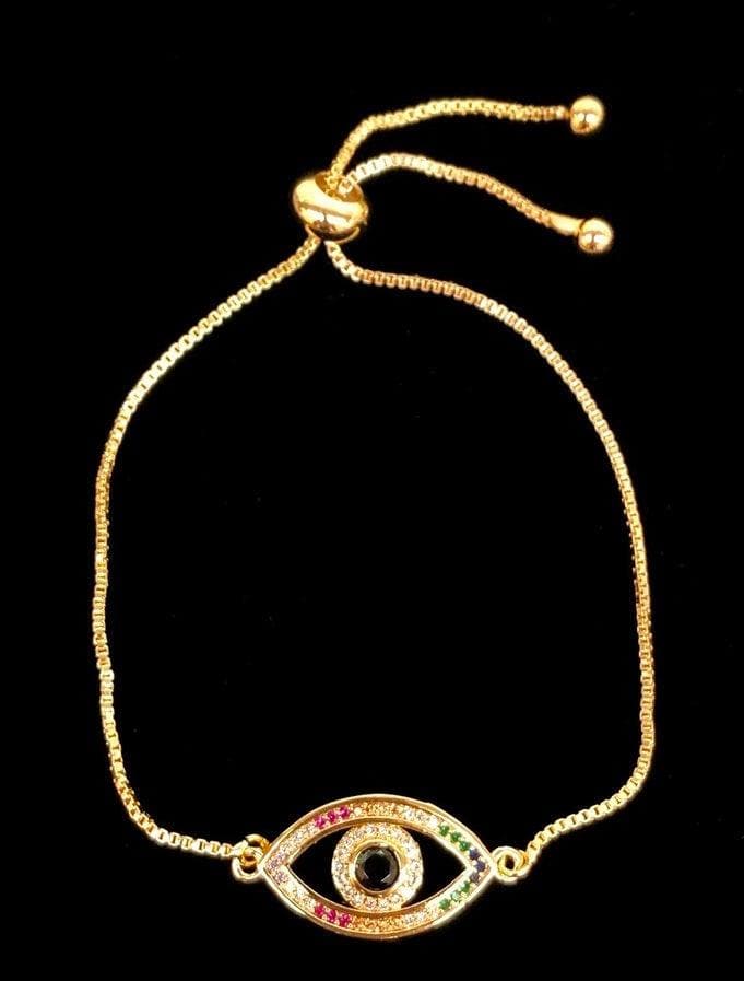 OLB 0081 -18K Gold Filled Oro Laminado ADJUSTABLE, BRACELET, EVIL EYE, NEW - KUANIA