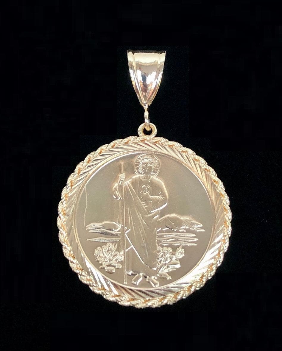 18K Gold Filled San Judas Medallion Pendant -kuania oro laminado