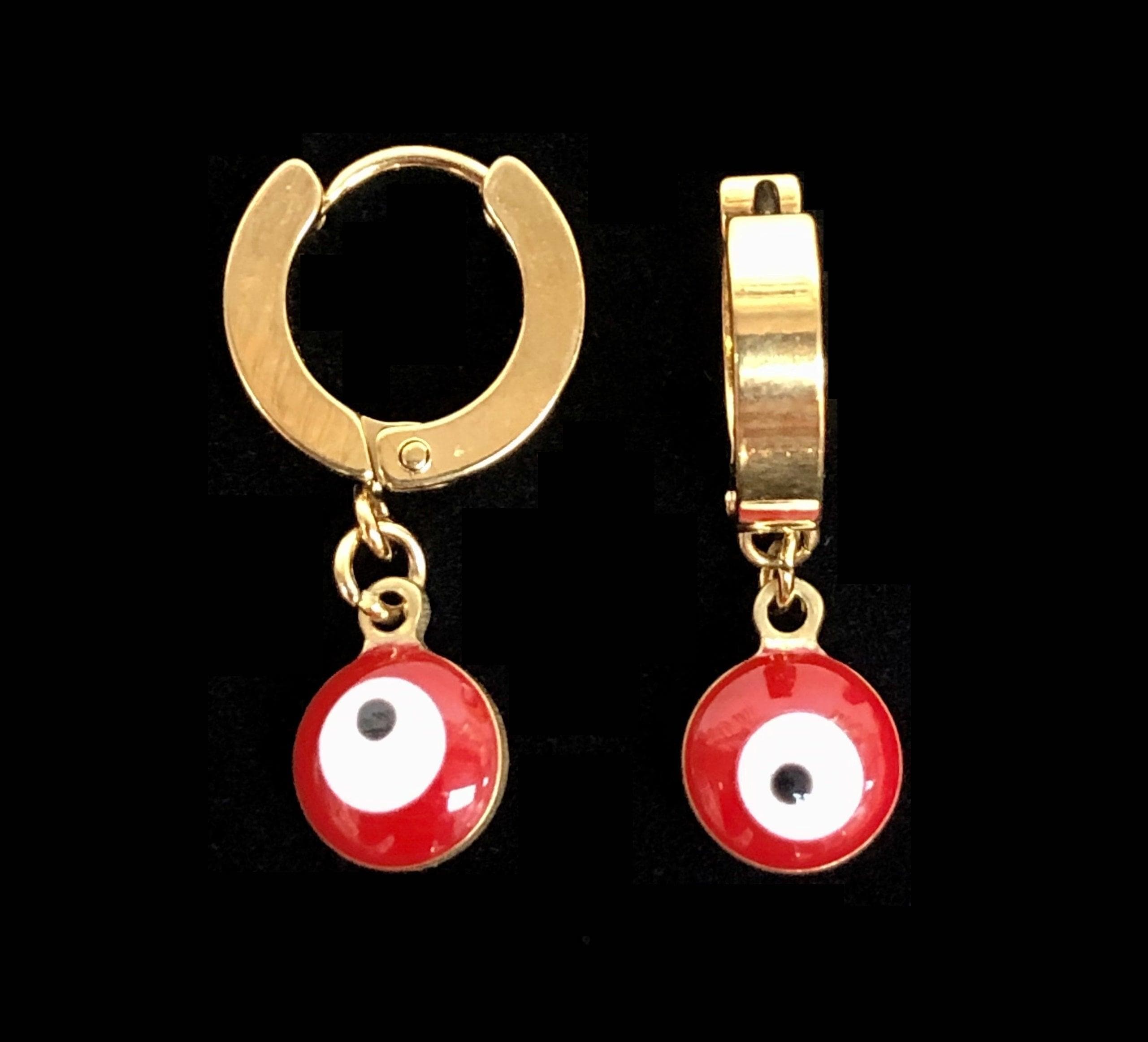 OLE 0092 -18K Gold Filled Oro Laminado DANGLE EARRINGS, EARRINGS, EVIL EYE, NEW, STAINLESS STEEL - KUANIA