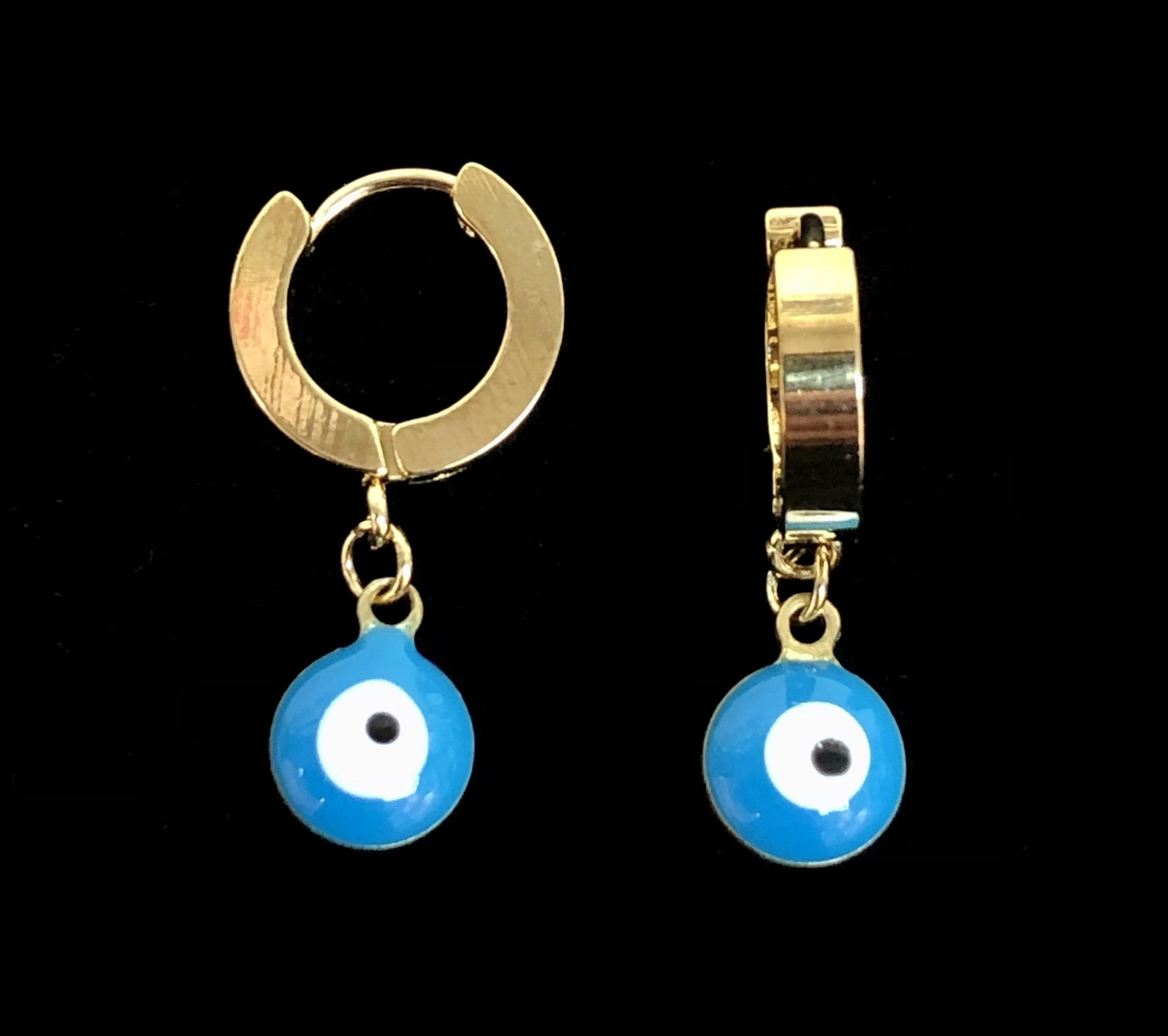 OLE 0092 -18K Gold Filled Oro Laminado DANGLE EARRINGS, EARRINGS, EVIL EYE, NEW, STAINLESS STEEL - KUANIA