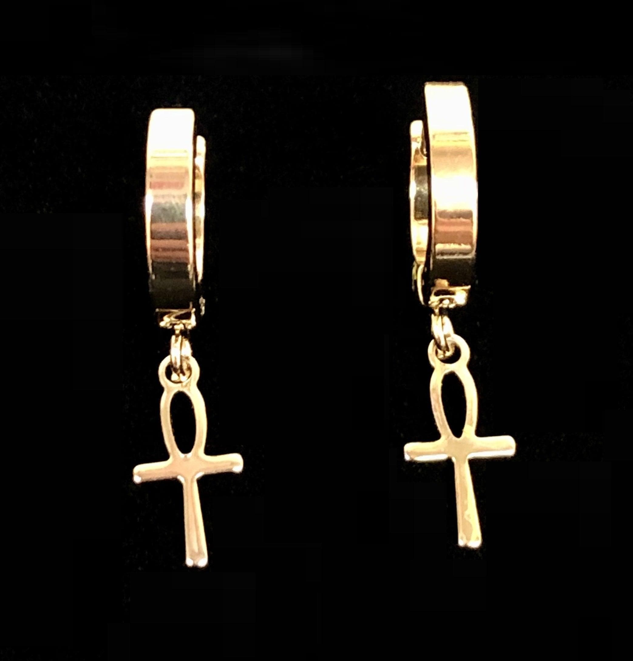 OLE 0098 -18K Gold Filled Oro Laminado CROSS, DANGLE EARRINGS, EARRINGS, NEW, STAINLESS STEEL - KUANIA