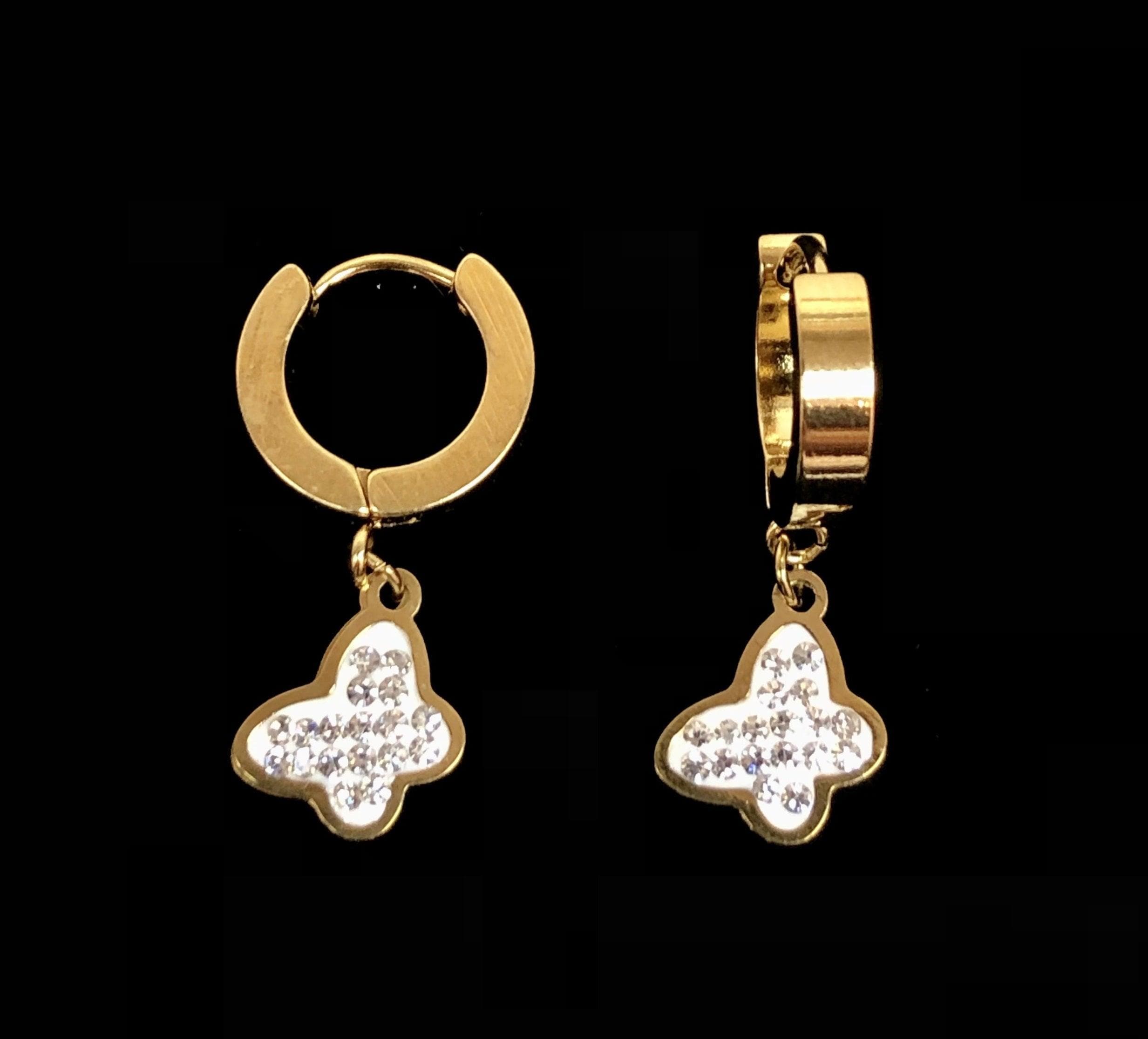 OLE 0105 -18K Gold Filled Oro Laminado DANGLE EARRINGS, EARRINGS, NEW, STAINLESS STEEL - KUANIA