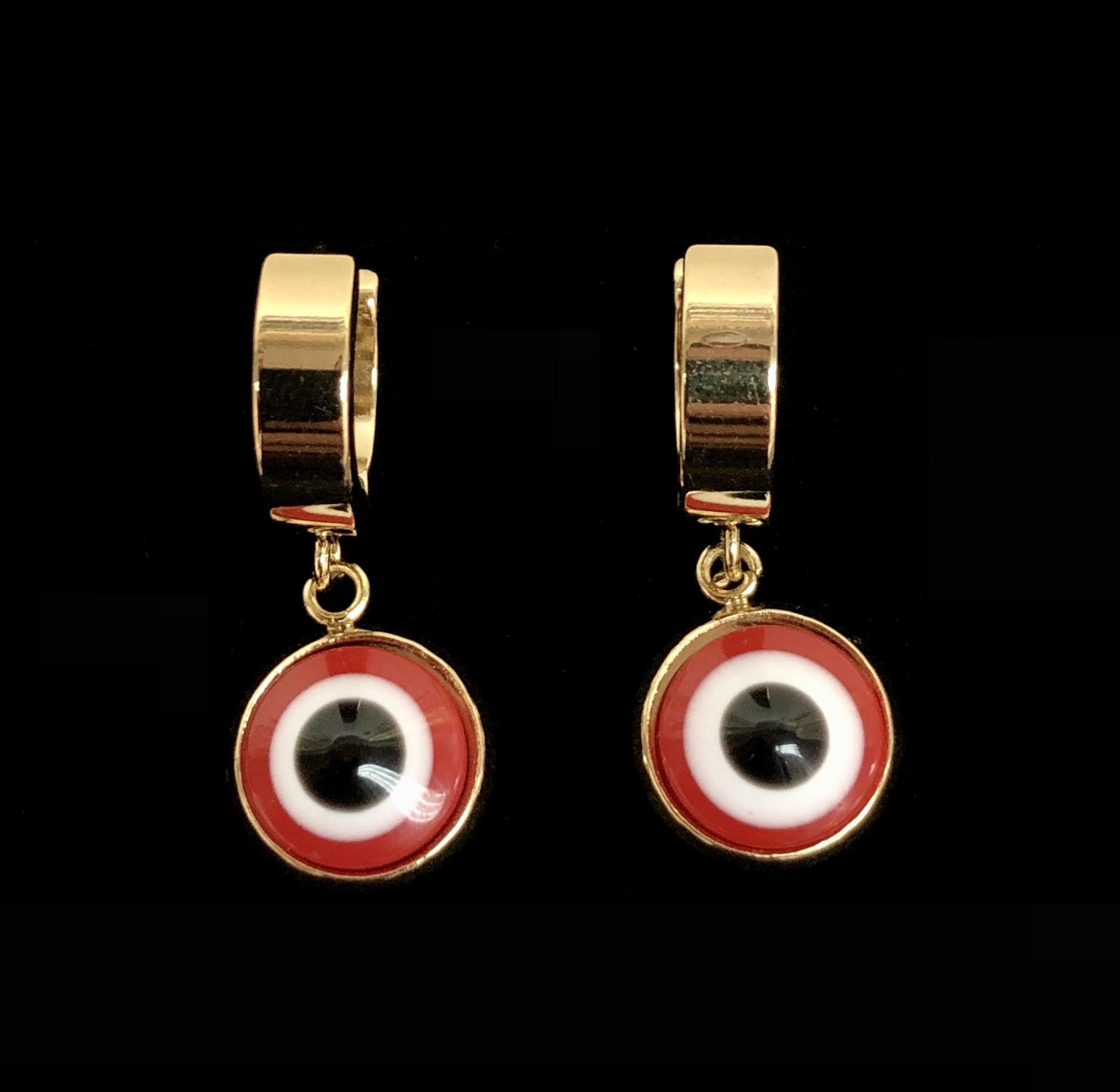 OLE 0108 -18K Gold Filled Oro Laminado DANGLE EARRINGS, EARRINGS, EVIL EYE, NEW, STAINLESS STEEL - KUANIA