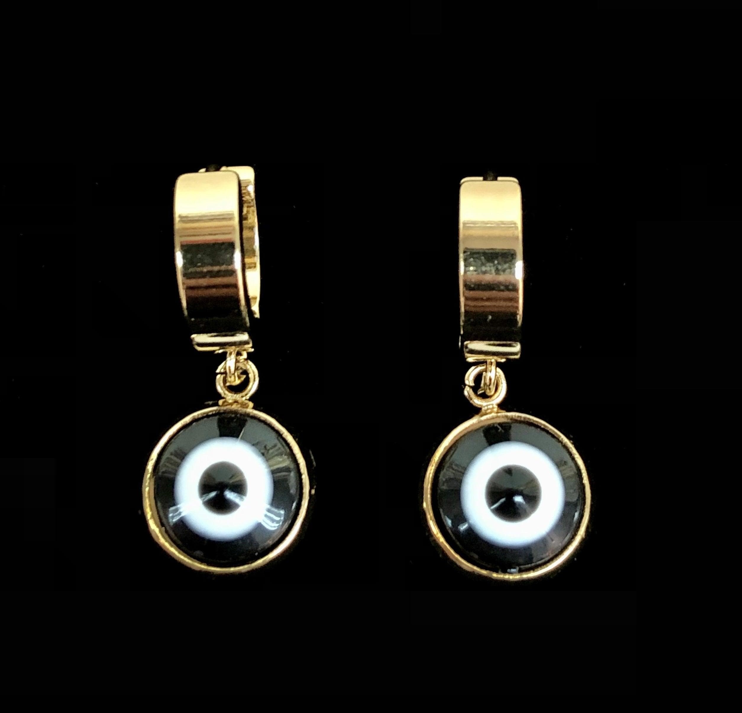 OLE 0108 -18K Gold Filled Oro Laminado DANGLE EARRINGS, EARRINGS, EVIL EYE, NEW, STAINLESS STEEL - KUANIA