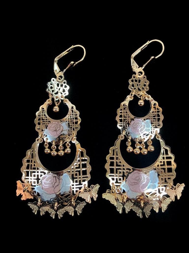 OLE 0147 -18K Gold Filled Oro Laminado DANGLE EARRINGS, EARRINGS, NEW - KUANIA