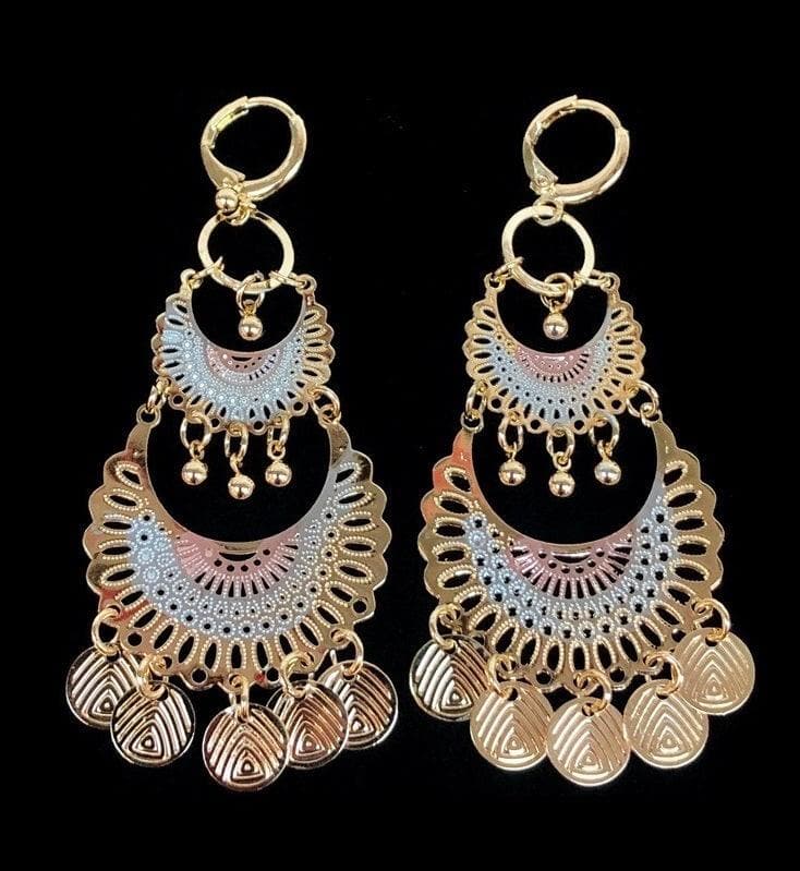 OLE 0148 -18K Gold Filled Oro Laminado DANGLE EARRINGS, EARRINGS, NEW - KUANIA
