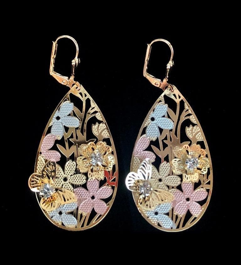 OLE 0149 -18K Gold Filled Oro Laminado DANGLE EARRINGS, EARRINGS, NEW - KUANIA