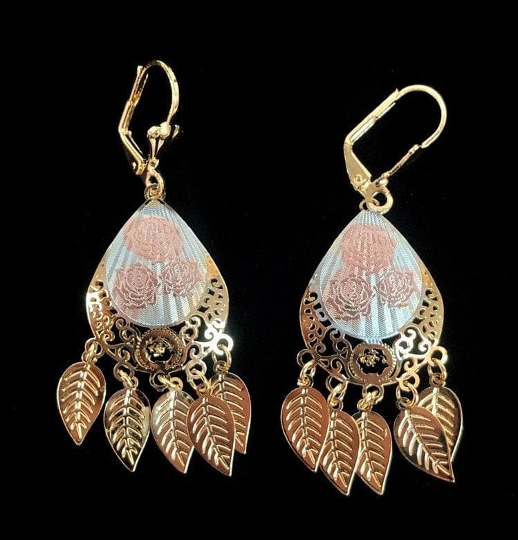 OLE 0150 -18K Gold Filled Oro Laminado DANGLE EARRINGS, EARRINGS, NEW - KUANIA