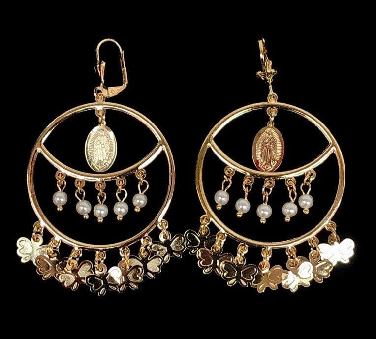 OLE 0151 -18K Gold Filled Oro Laminado DANGLE EARRINGS, EARRINGS, GUADALUPE, NEW - KUANIA