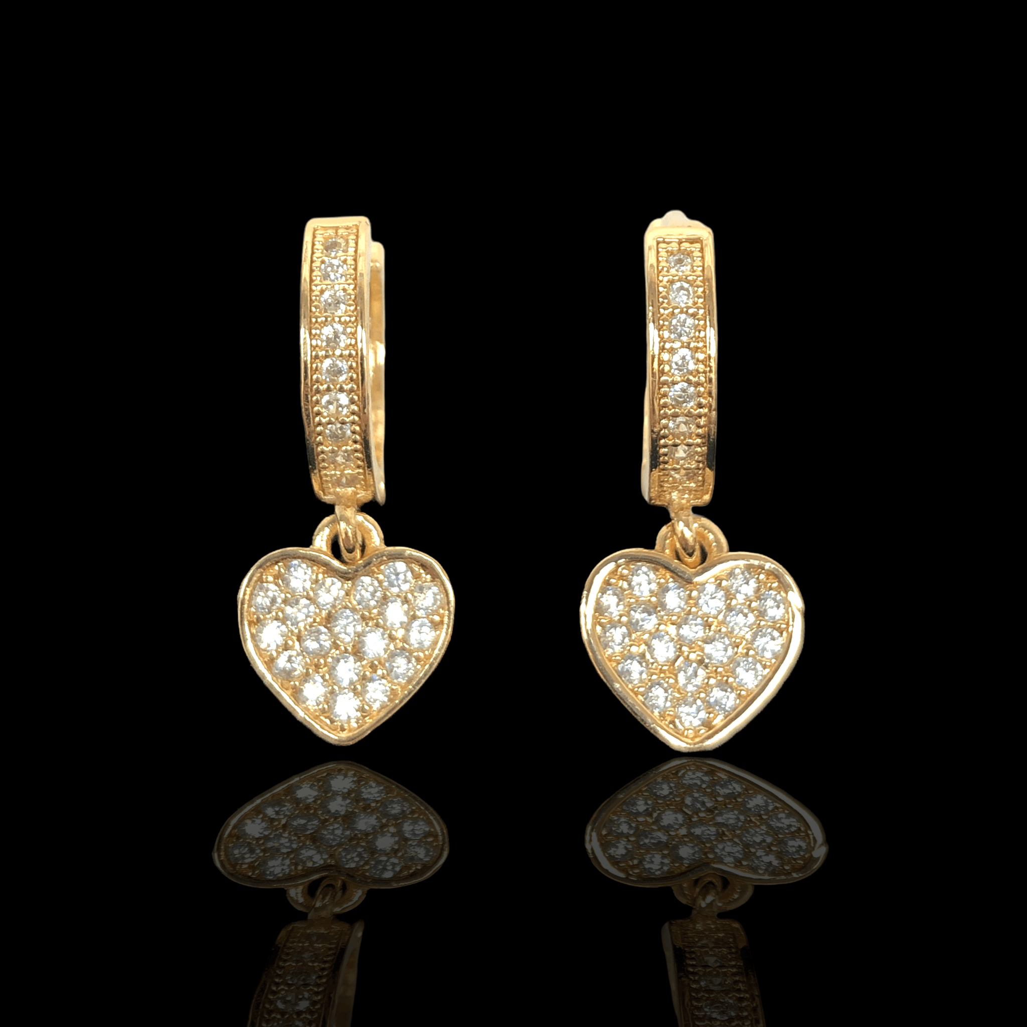 Oro Laminado Gold Filled CZ Love Heart Earrings