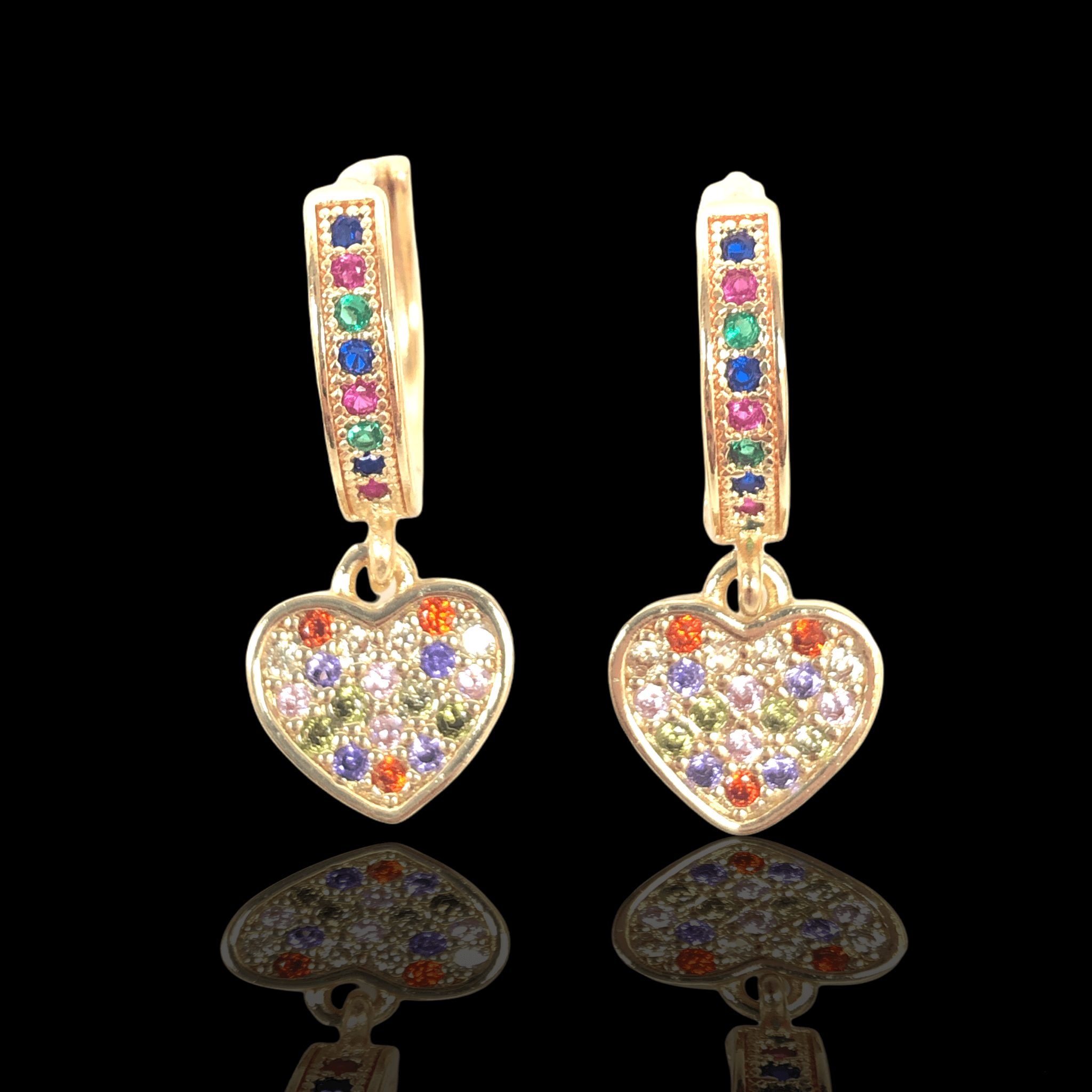 Oro Laminado Gold Filled CZ Love Heart Earrings