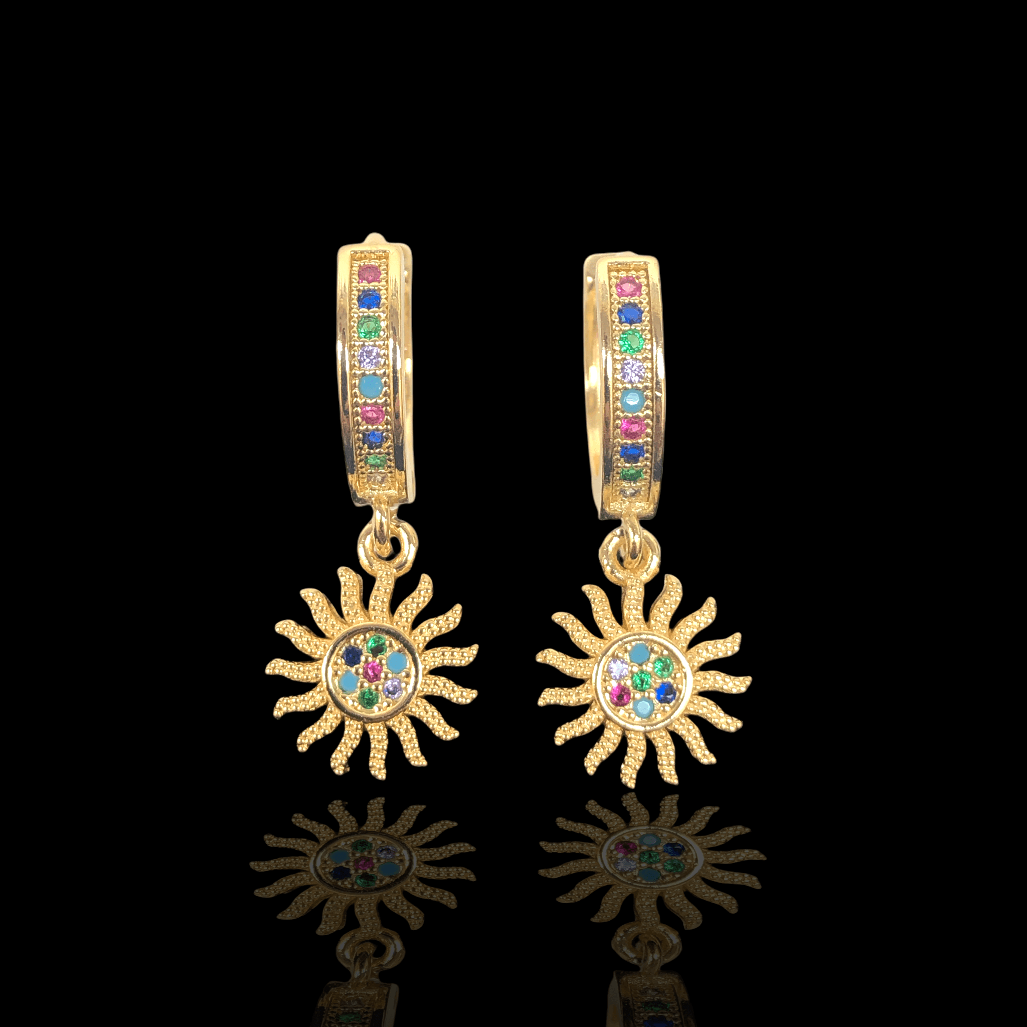 18K Gold Filled CZ Bursting Sun Earrings
