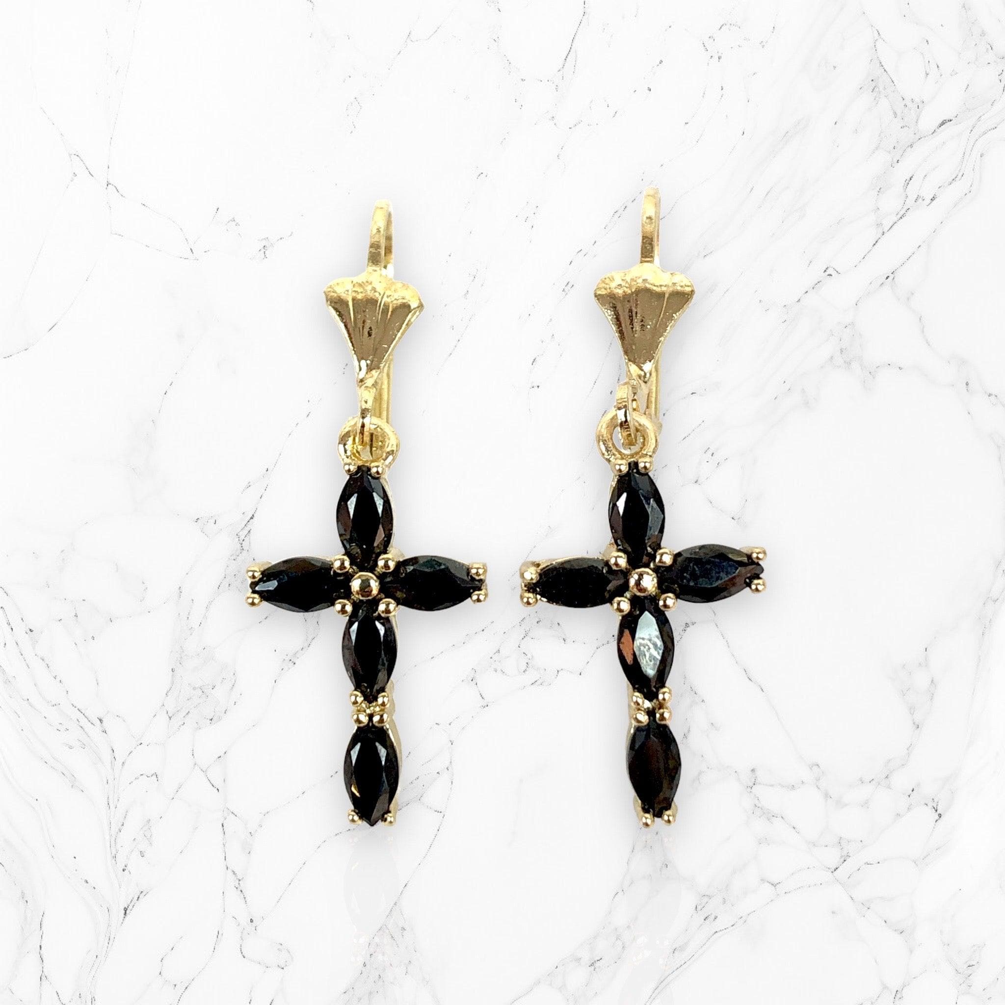 OLE 0373 18K Gold-Filled Classic CZ Cross Earrings Kuania Oro Laminado