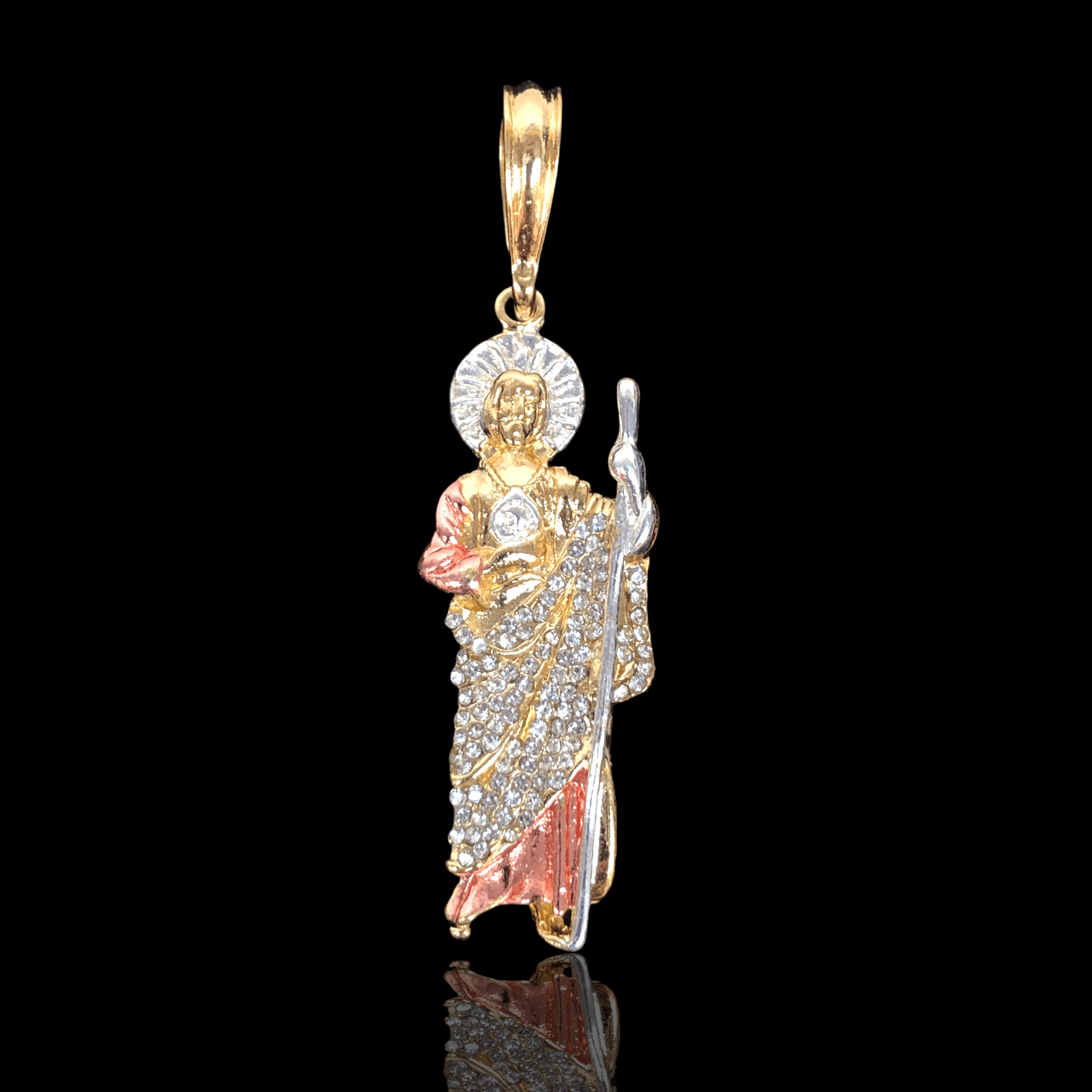 18K Gold Filled Religious CZ San Judas Pendant- kuania oro laminado