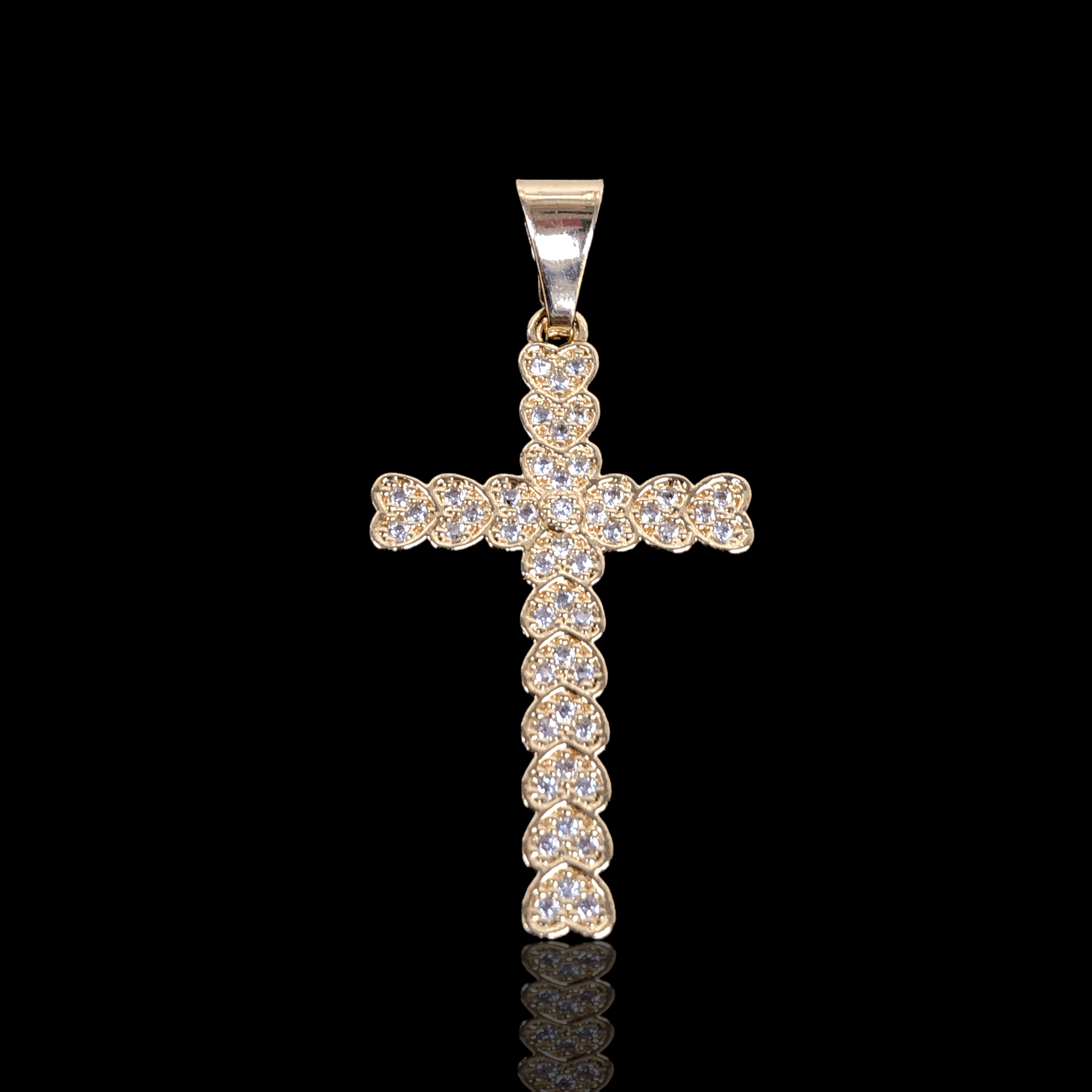 18K Gold-Filled Graceful Hearts Cross Pendant - KUANIA ORO LAMINADO
