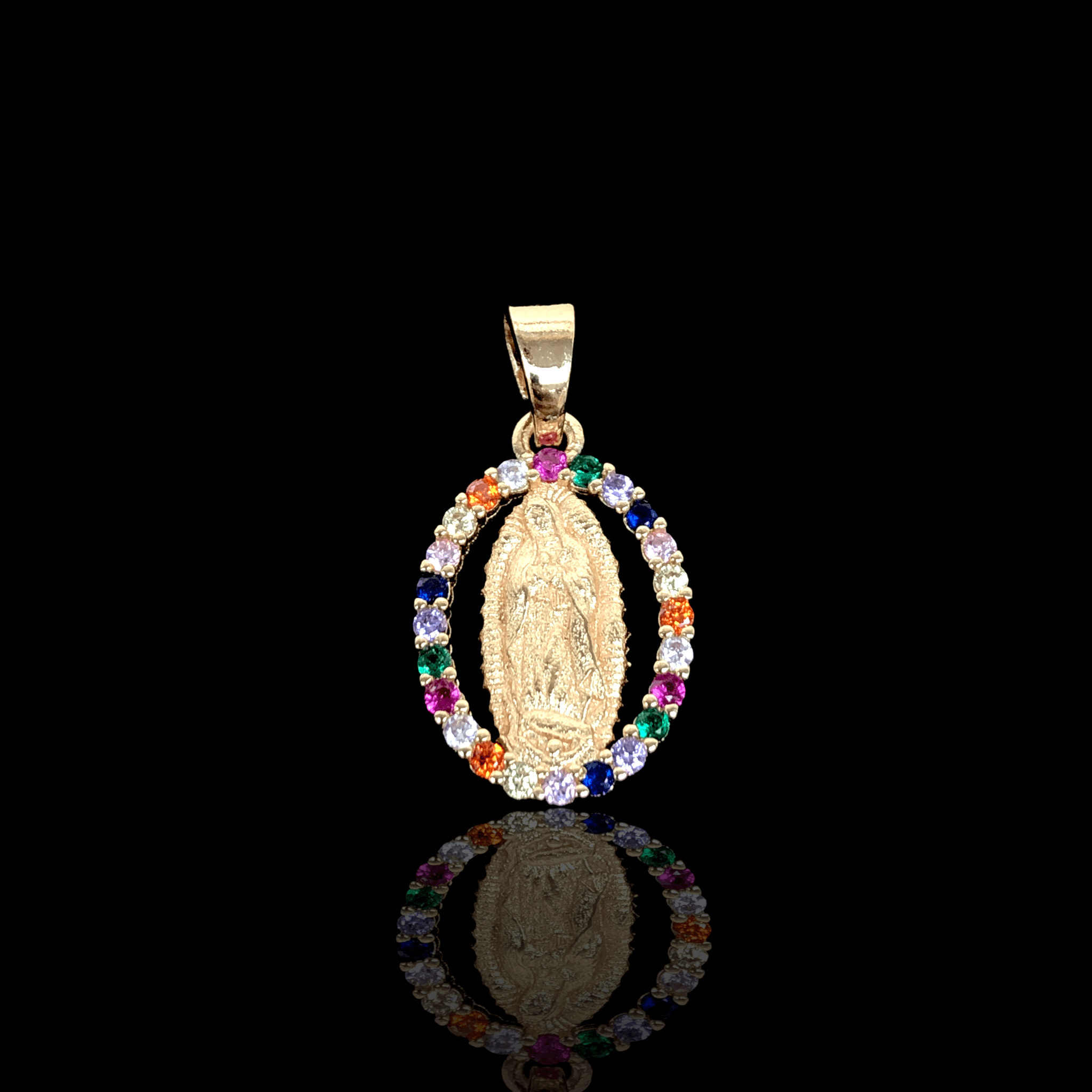 Oro Laminado Gold Filled Guadalupe Oval CZ Pendant