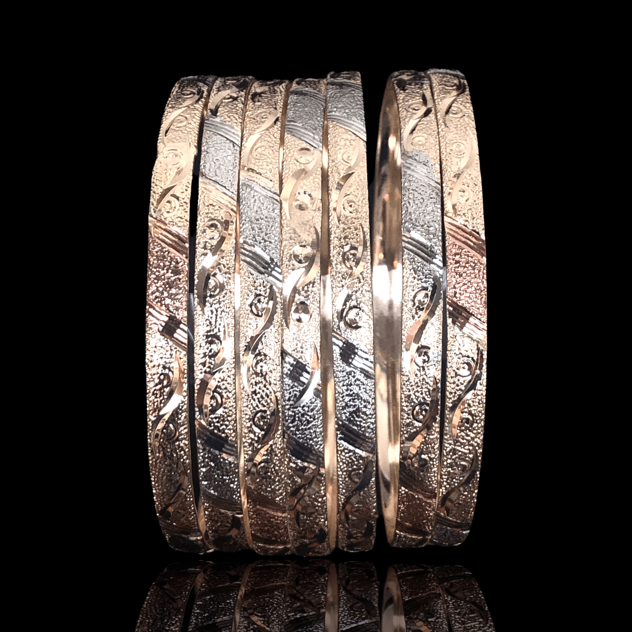 OLS 0029 (Set of 7) -18K Gold Filled Oro Laminado BANGLE, NEW - KUANIA