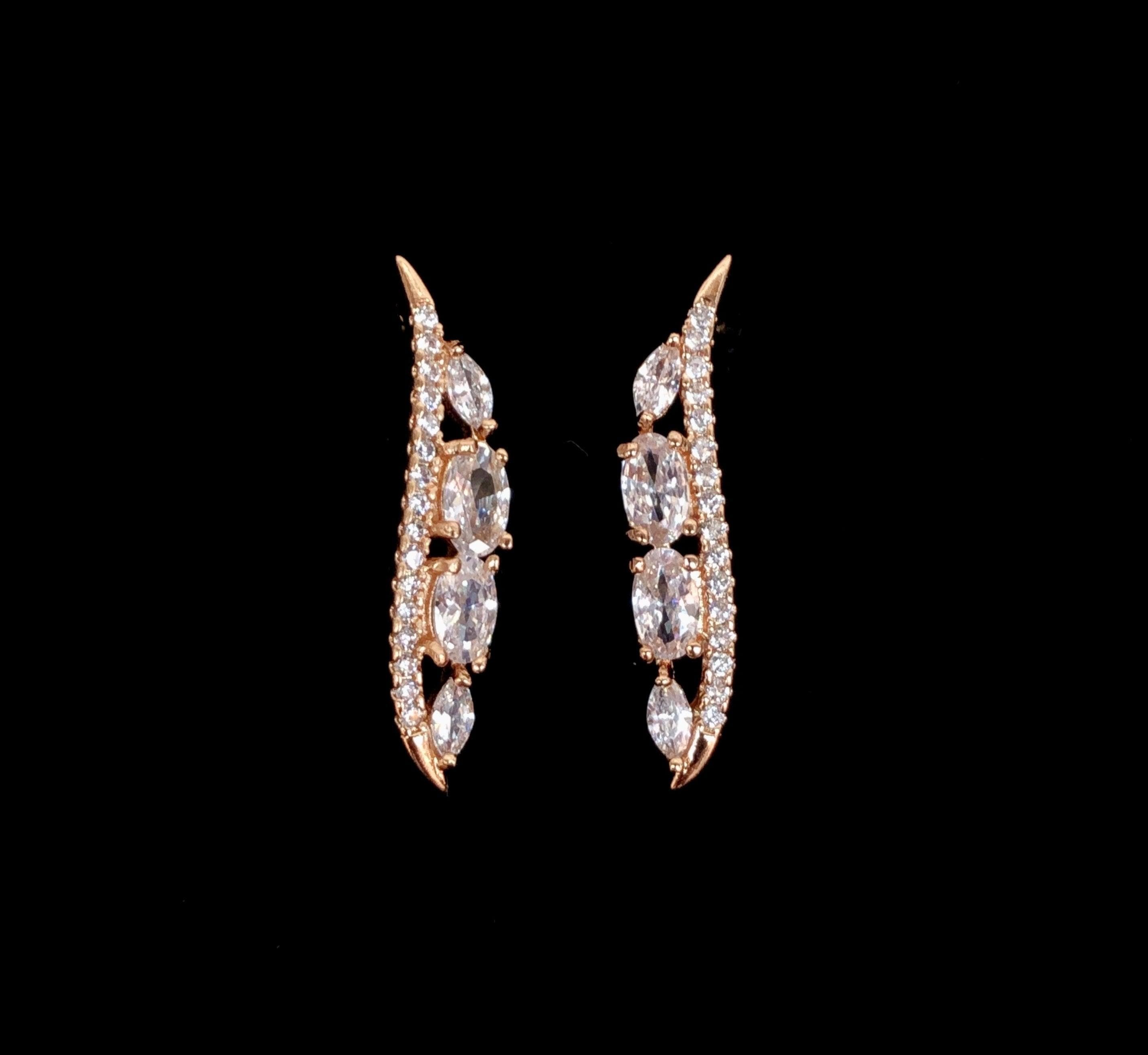 OVAL CZ WING EAR CLIMBERS -18K Gold Filled Oro Laminado EARRINGS, NEW - KUANIA