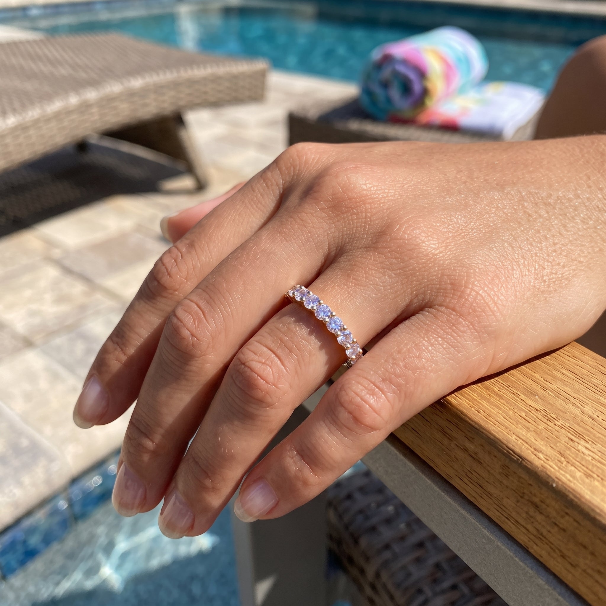 Gold Filled Oro Laminado 2mm Round Zirconia Stackable Ring