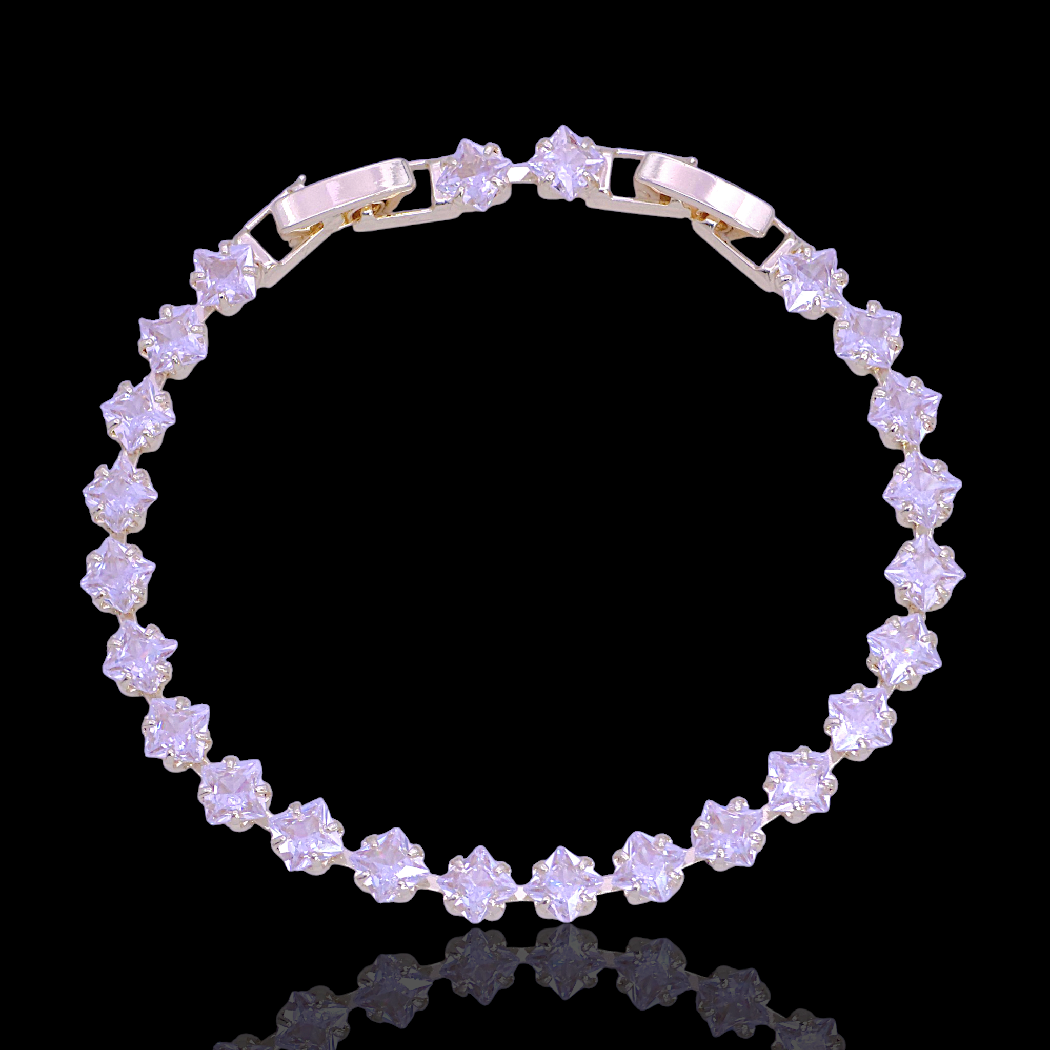 Gold Filled Oro Laminado 4mm Princess Cut Tennis Bracelet