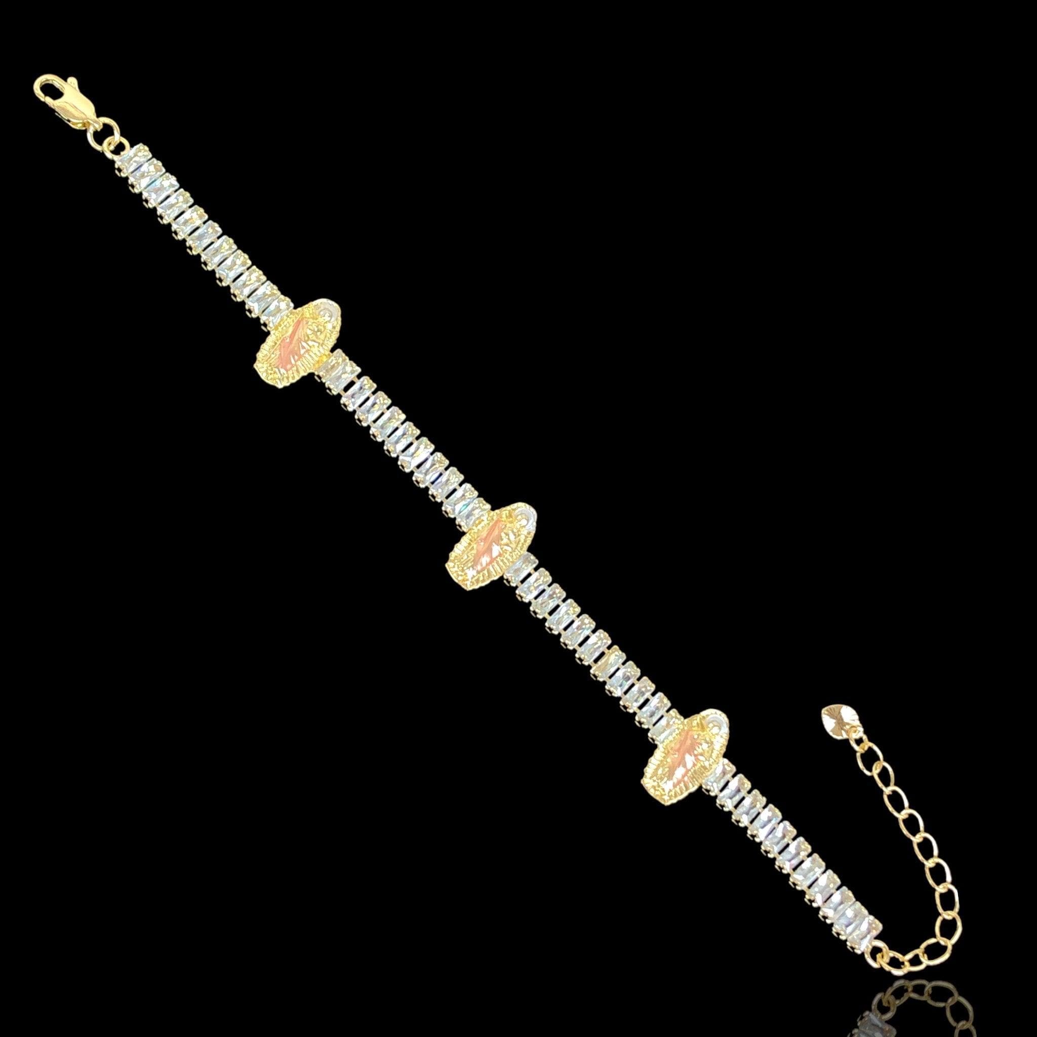 Gold Filled Oro Laminado Baguette CZ Saint Jude Bracelet