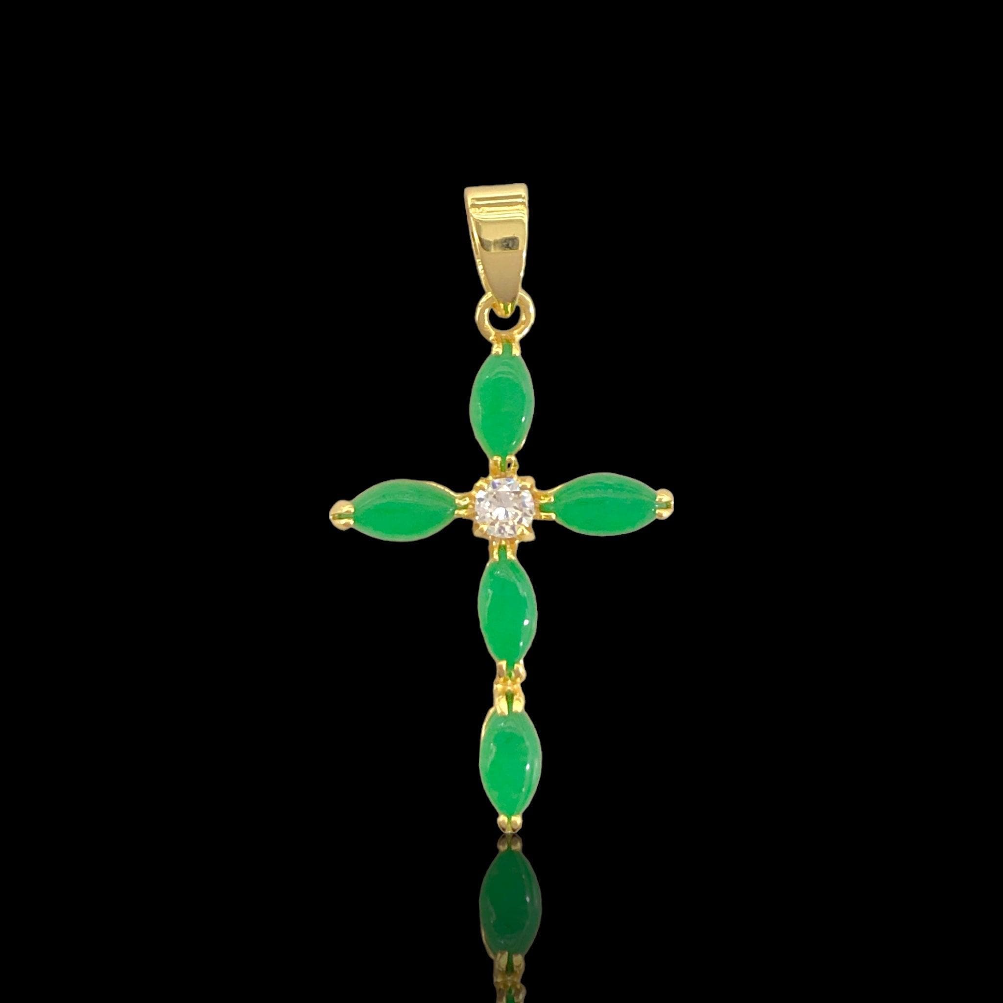 Gold Filled Oro Laminado Classic Jade Cross Pendant