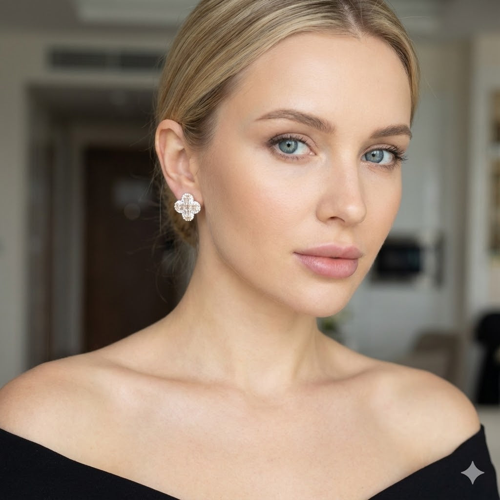 Gold Filled Oro Laminado Crystal Blossom Stud Earrings