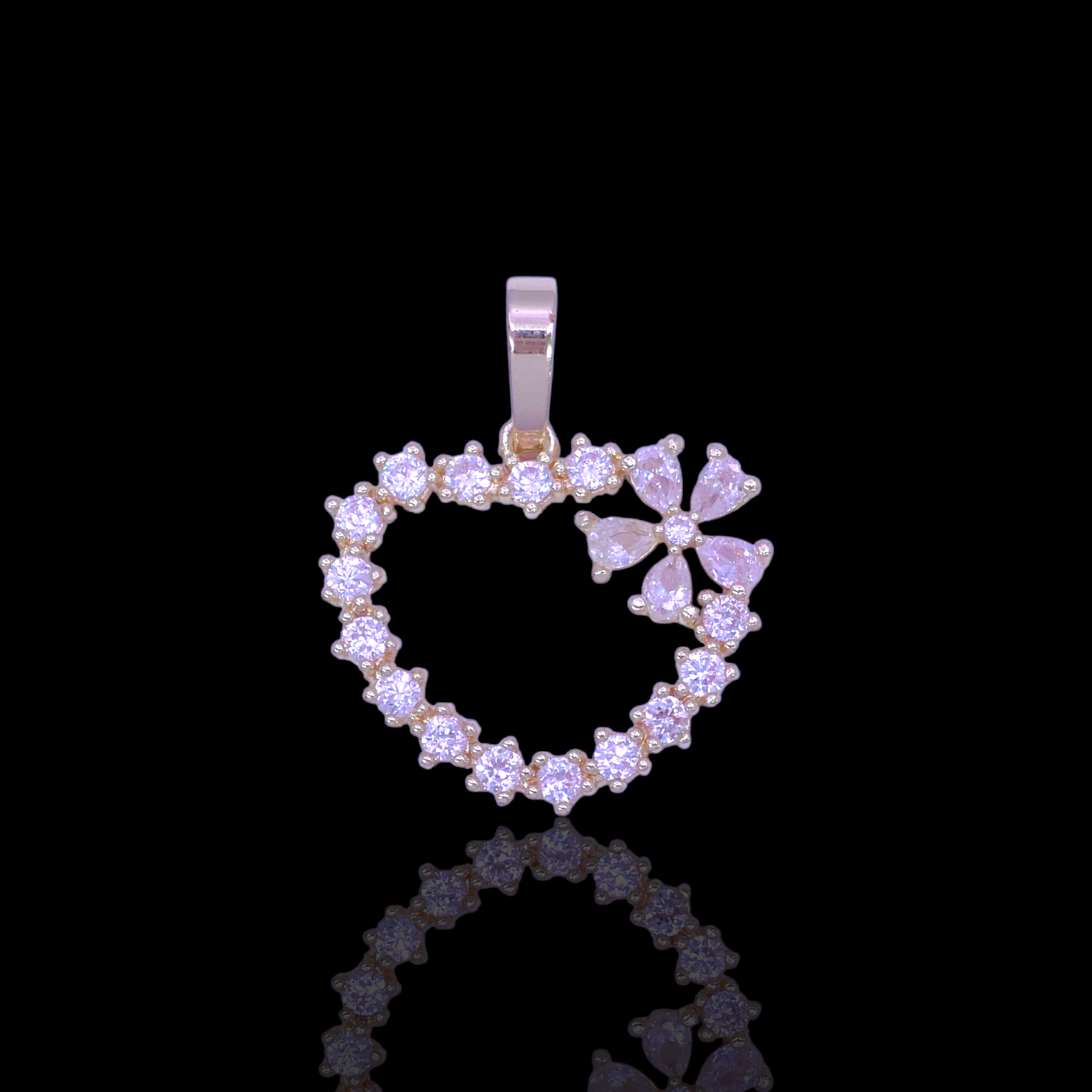 Gold Filled Oro Laminado Dazzling Heart Blossom CZ Pendant