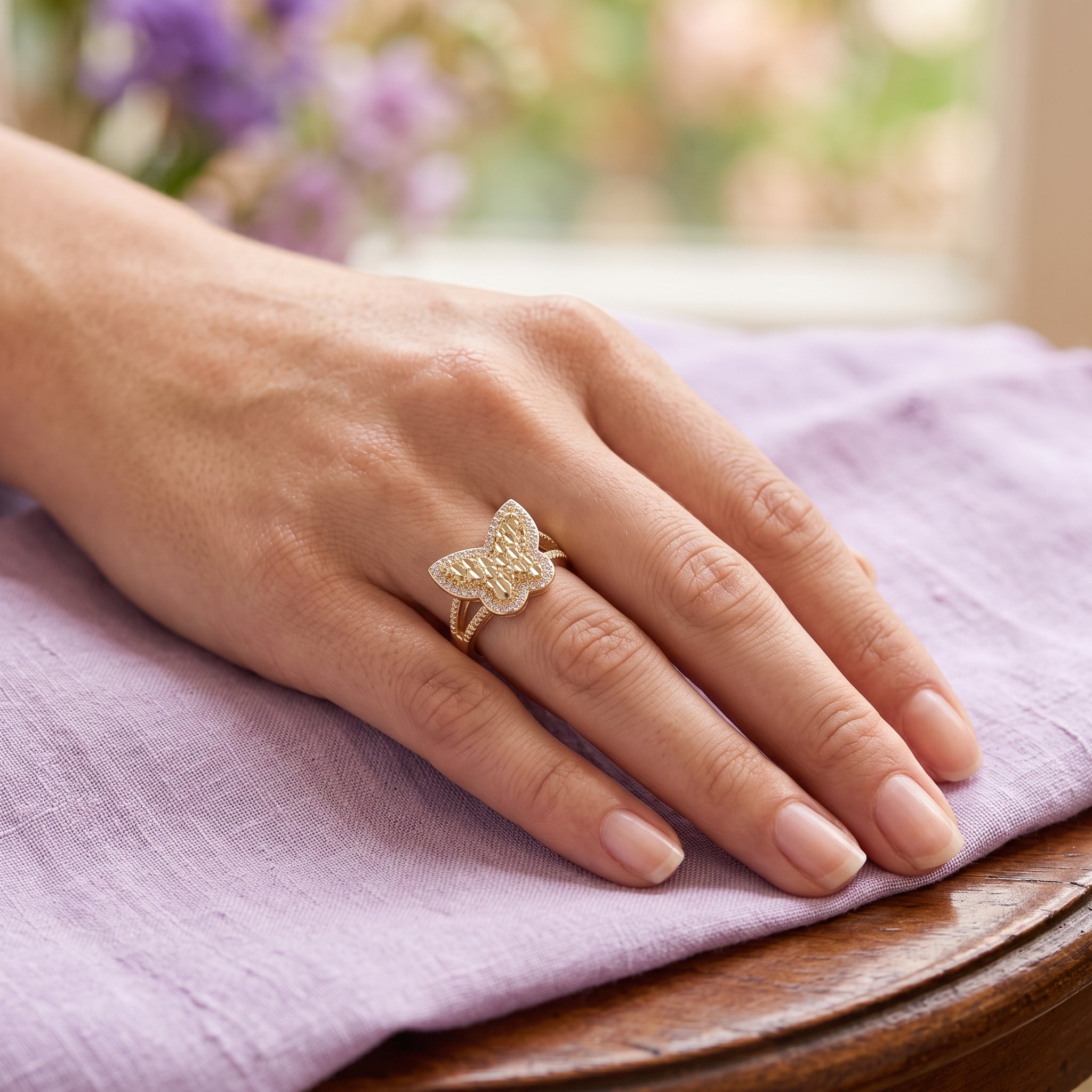 Gold Filled Oro Laminado Diamond Cut Butterfly Nugget Ring