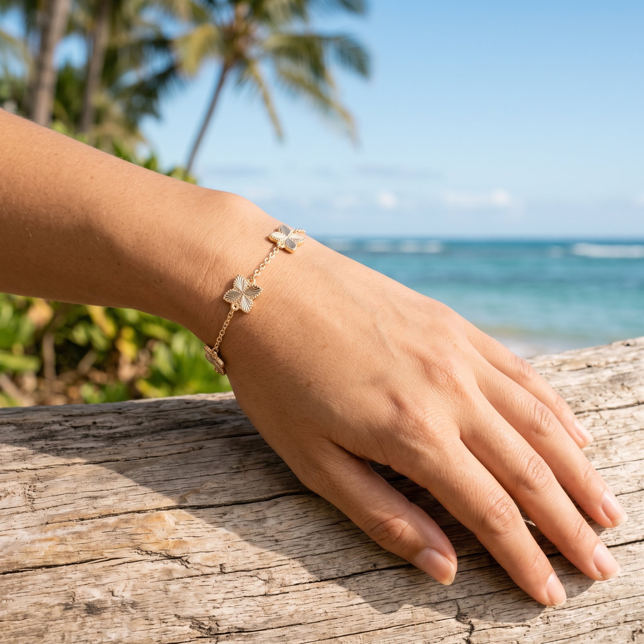 Gold Filled Oro Laminado Diamond Cut French Clover Bracelet