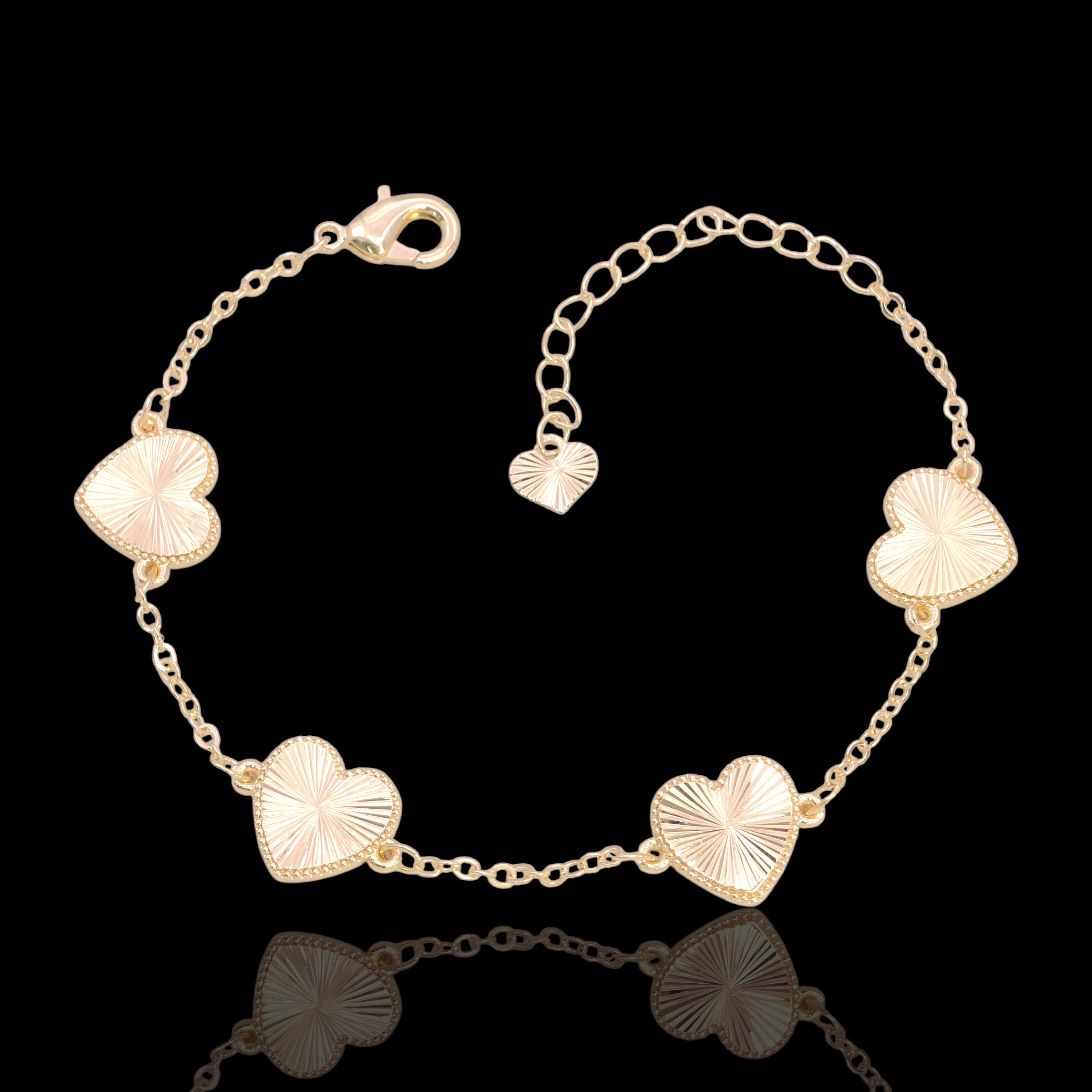 Gold Filled Oro Laminado Diamond Cut French Heart Bracelet