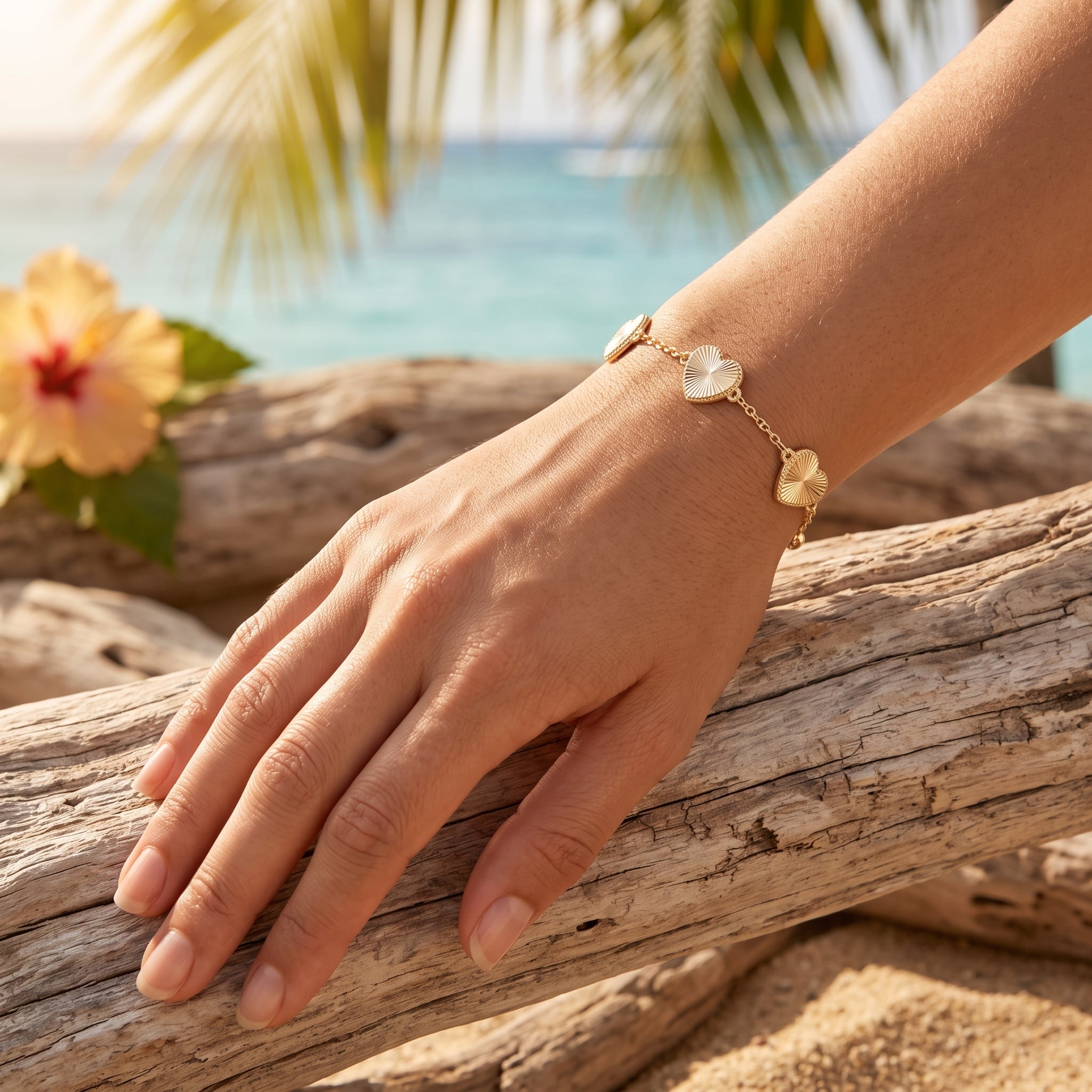 Gold Filled Oro Laminado Diamond Cut French Heart Bracelet