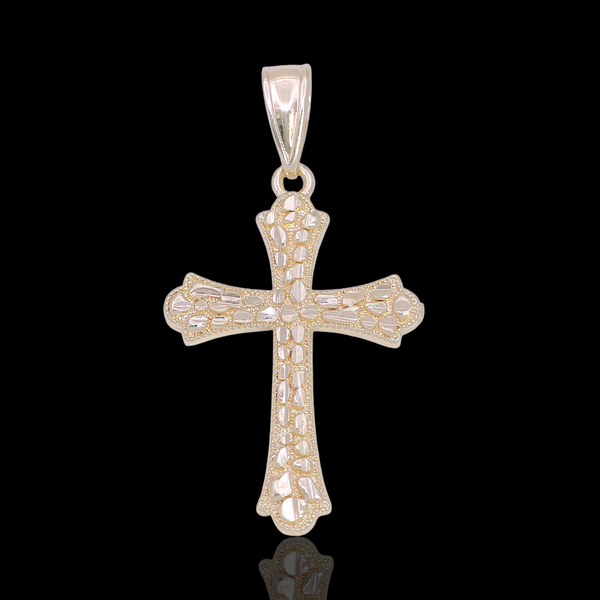 Gold Filled Oro Laminado Diamond Cut Nugget Cross Pendant