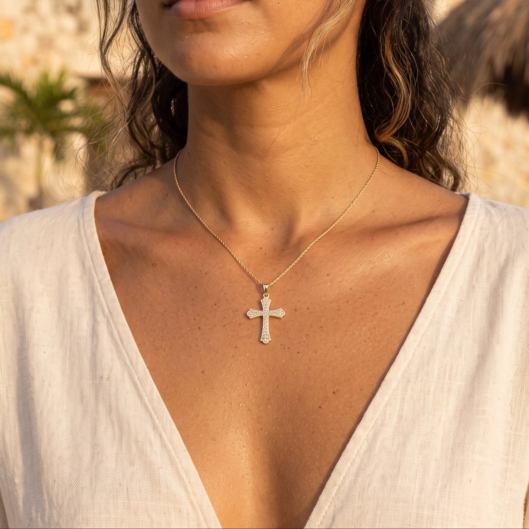 Gold Filled Oro Laminado Diamond Cut Nugget Cross Pendant